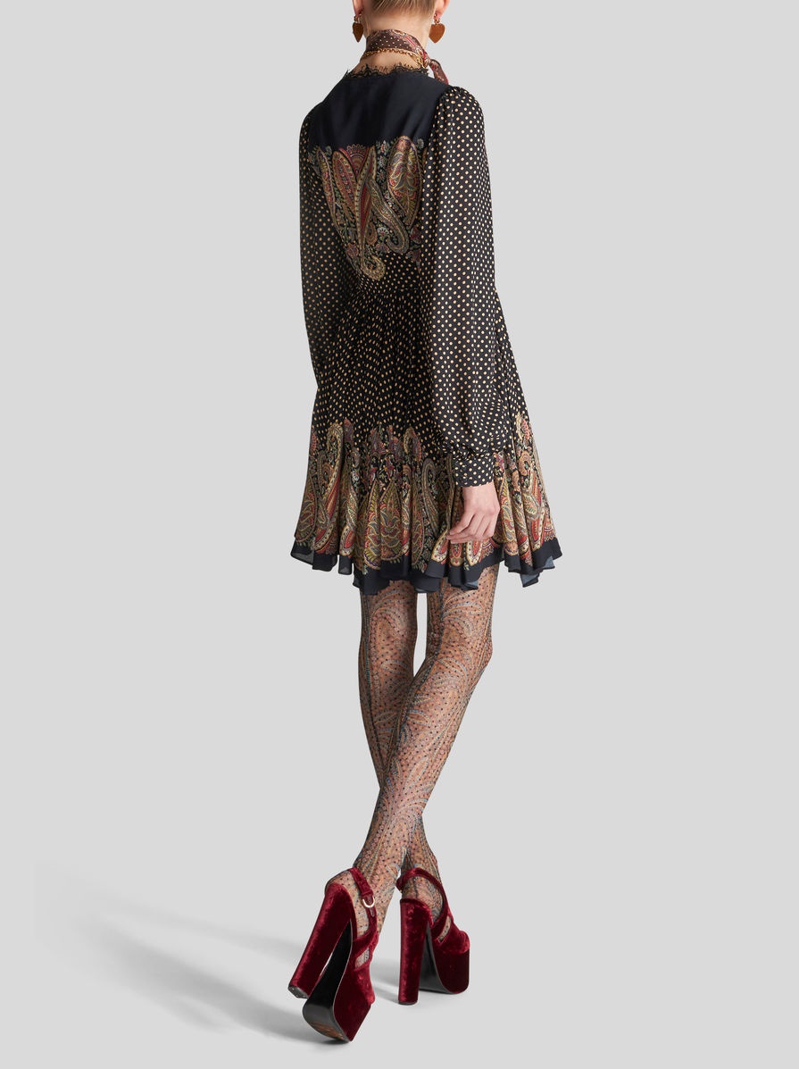 PAISLEY PATTERN MINI DRESS WITH LACE - 4