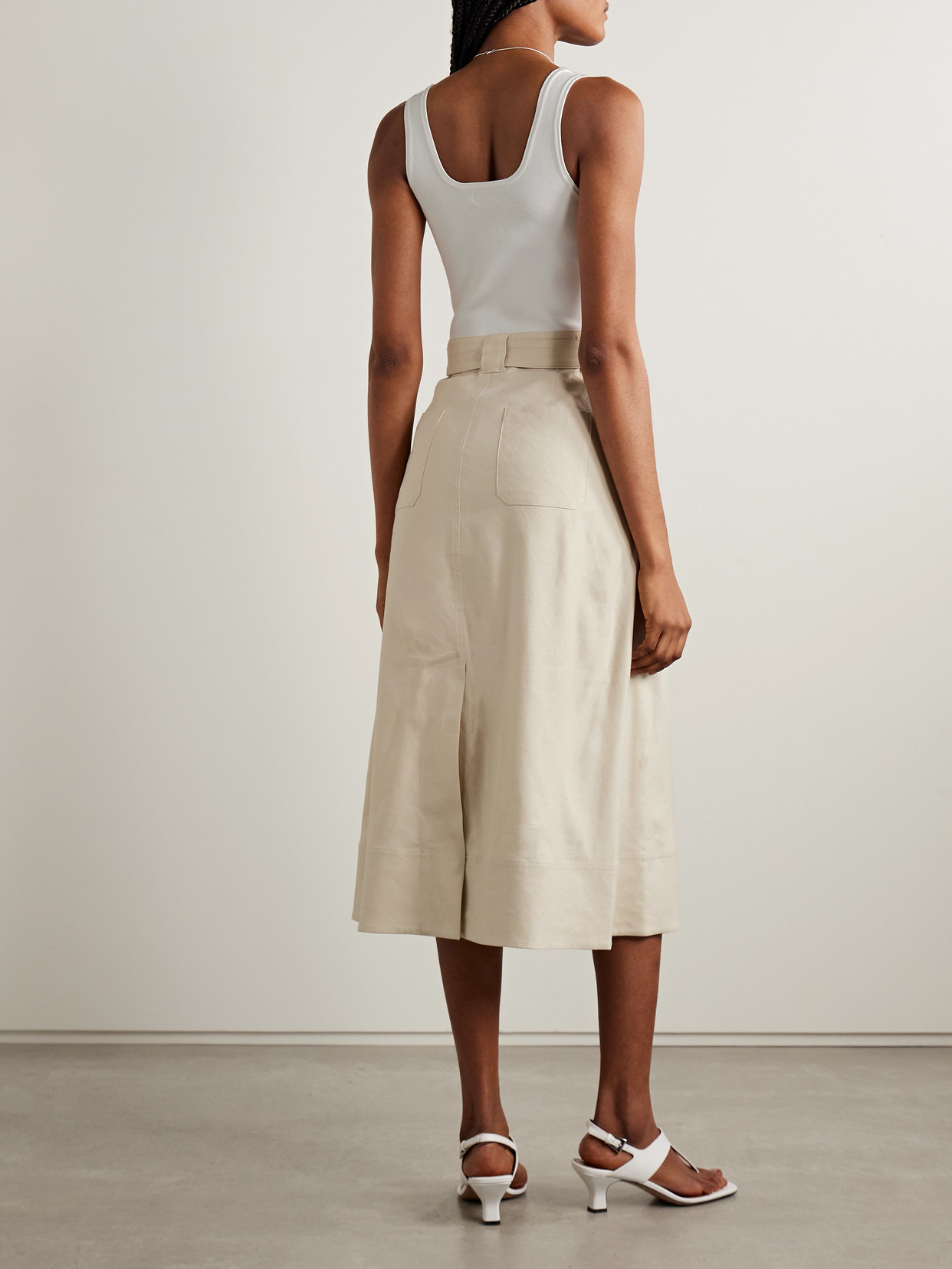 Camden Belted Linen-blend And Stretch-knit Midi Dress - 3
