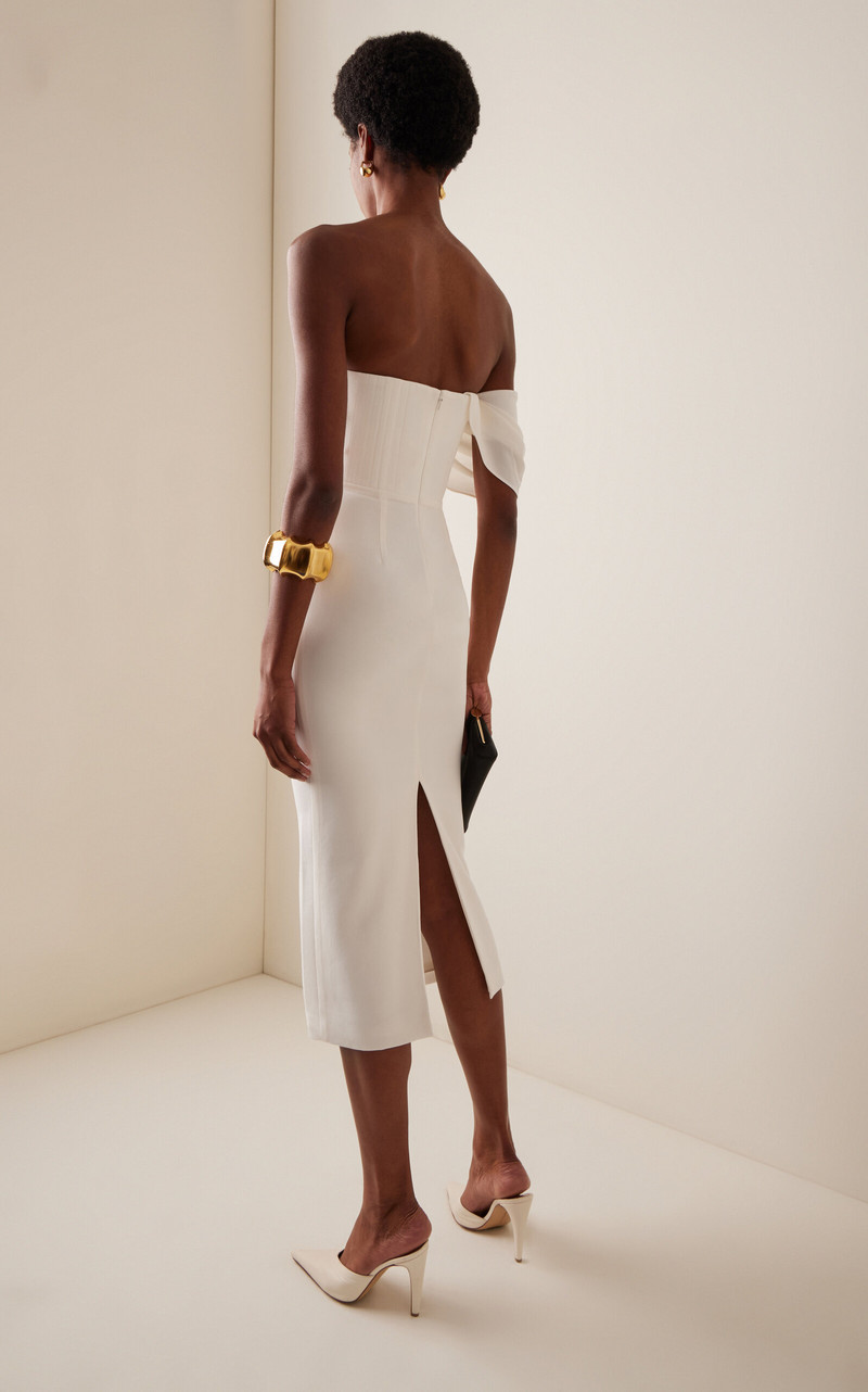 Draped Crepe Corset Midi Dress white 4