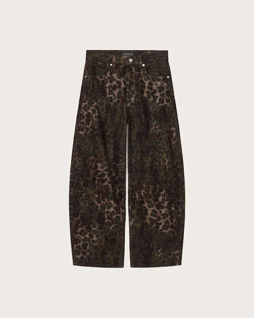 SADIE BARREL LEG LEOPARD PRINT DENIM JEANS - 1