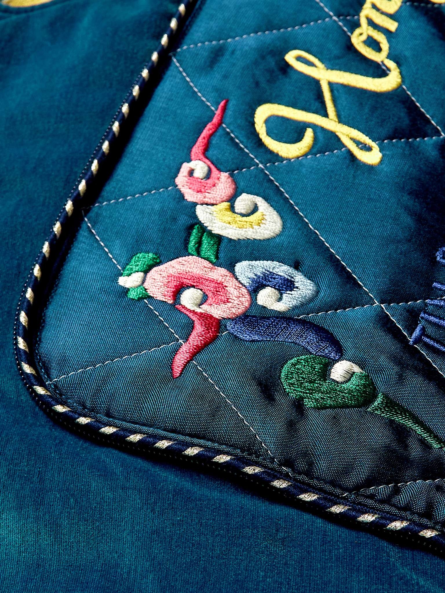 Embroidered Padded Cotton-Velvet and Satin Bomber Jacket