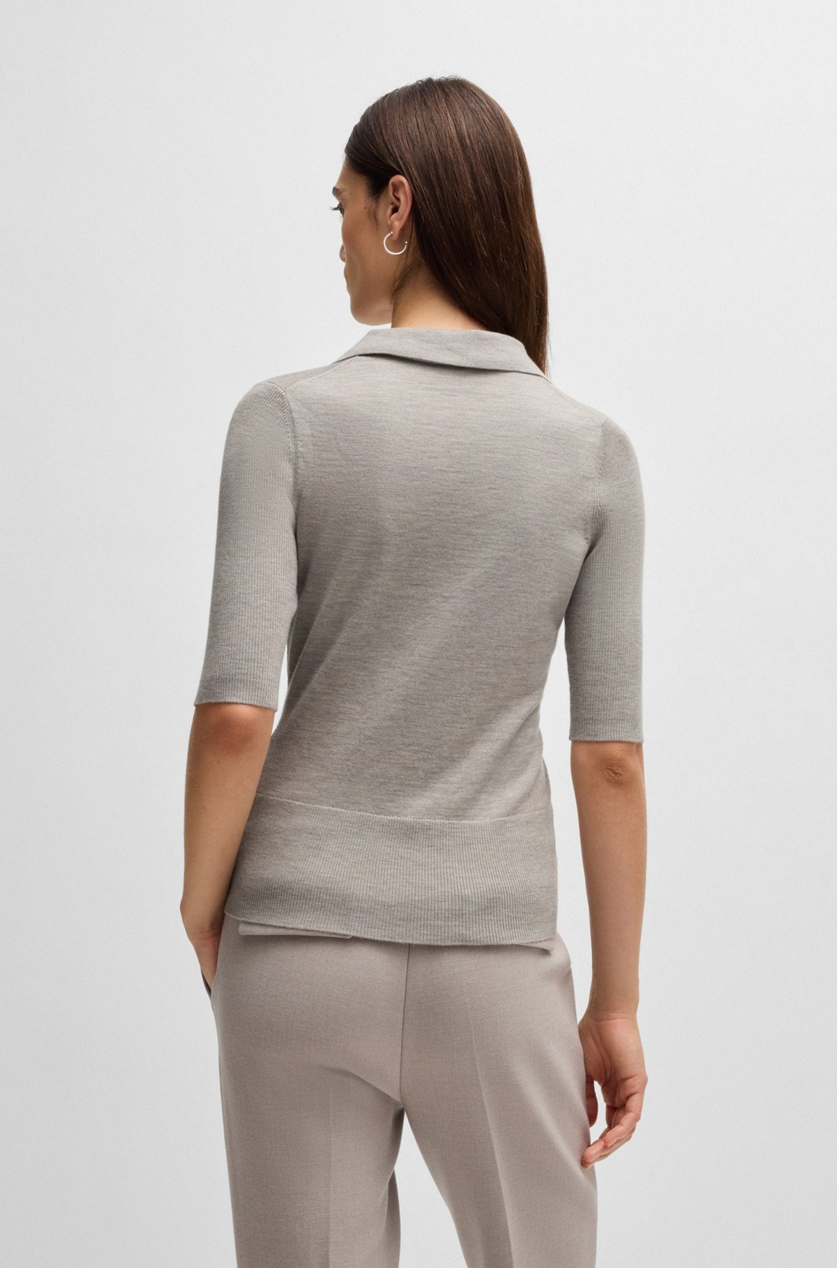 SHORT-SLEEVED KNIT POLO IN WOOL-BLEND - 4