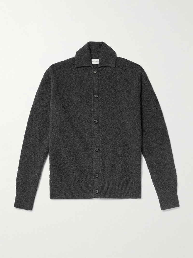 Jarvis Jacquard-Knit Merino Wool Cardigan Charcoal 1