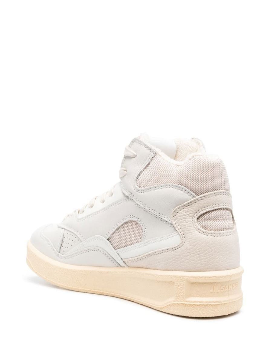 JIL SANDER BEIGE HIGH-TOP SNEAKERS WITH LEATHER INSERTS AND EMBOSSED LOGO IN CANVAS WOMAN - 3