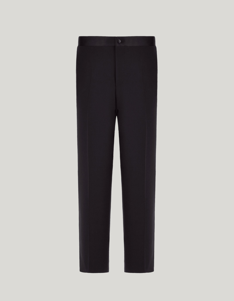 BLACK TROUSERS IN PURE WOOL WITH SATIN SIDE STRIPE 1