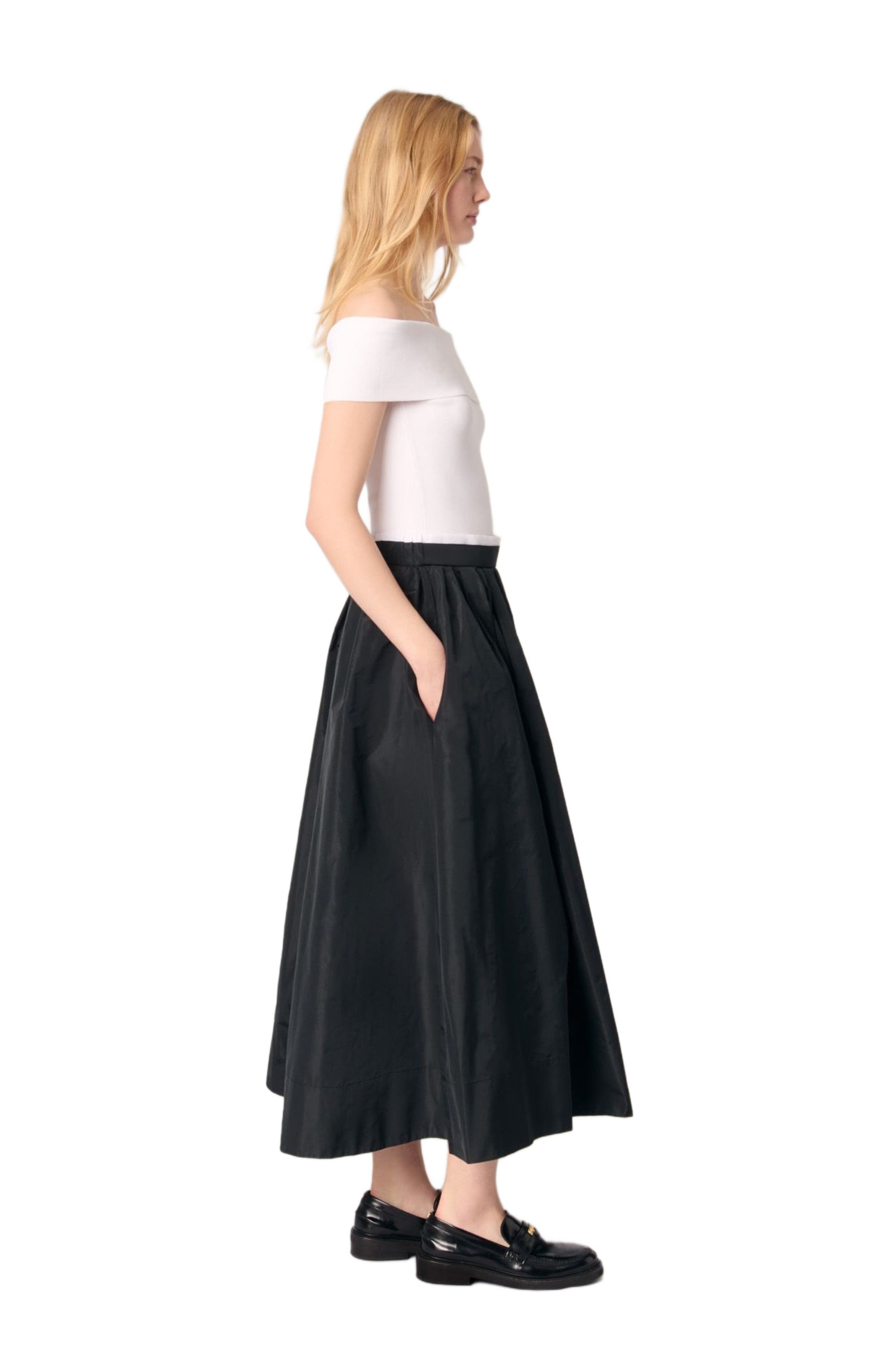 maje Long skirt with contrast waistband in Black at Nordstrom - 3