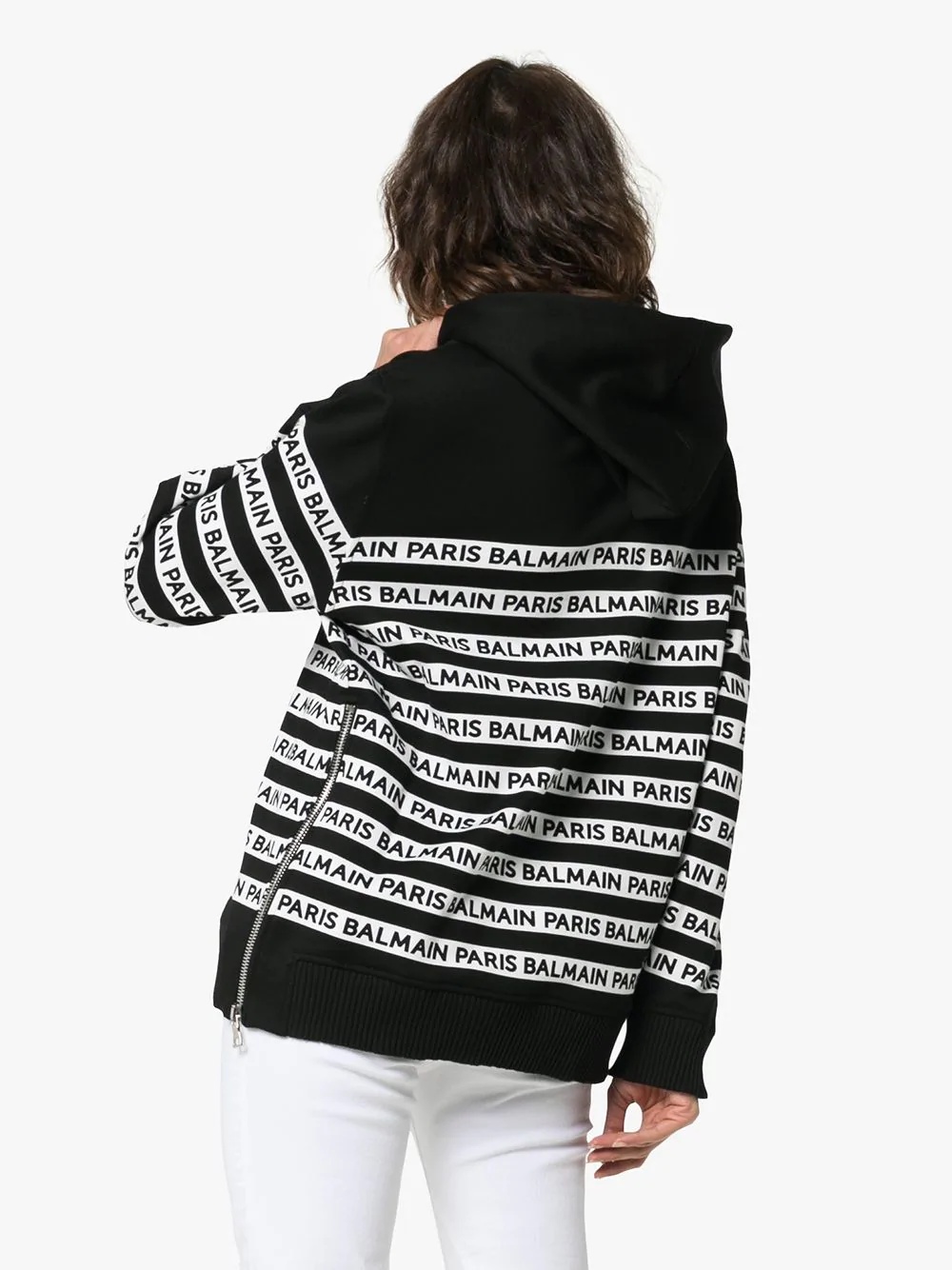 logo print tape cotton hoodie - 4