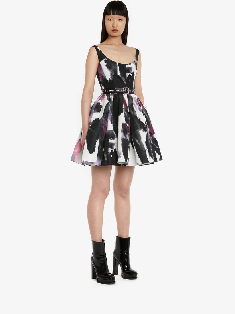Women's Watercolour Graffiti Mini Dress in White/multicolor - 3