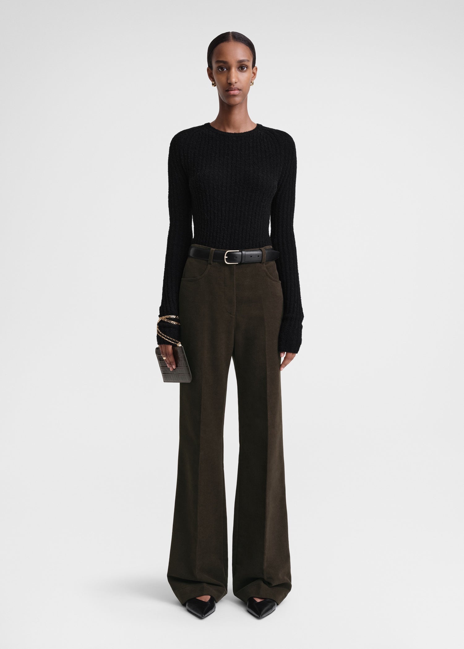 Flared moleskin trousers espresso - 2