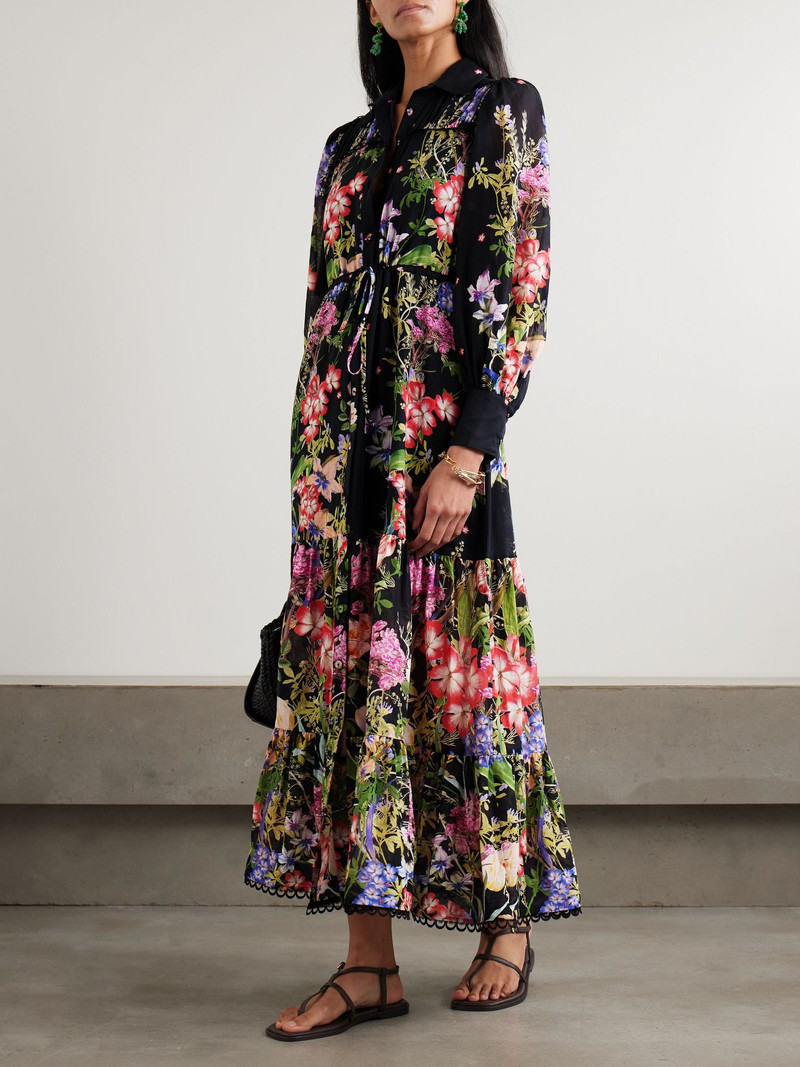 Charo Ruiz Lotus floral-print cotton-blend voile maxi shirt dress Black outlook