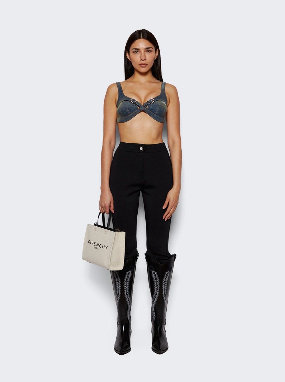 Givenchy BRA TOP IN DENIM WITH CROSSED EFFECT | REVERSIBLE