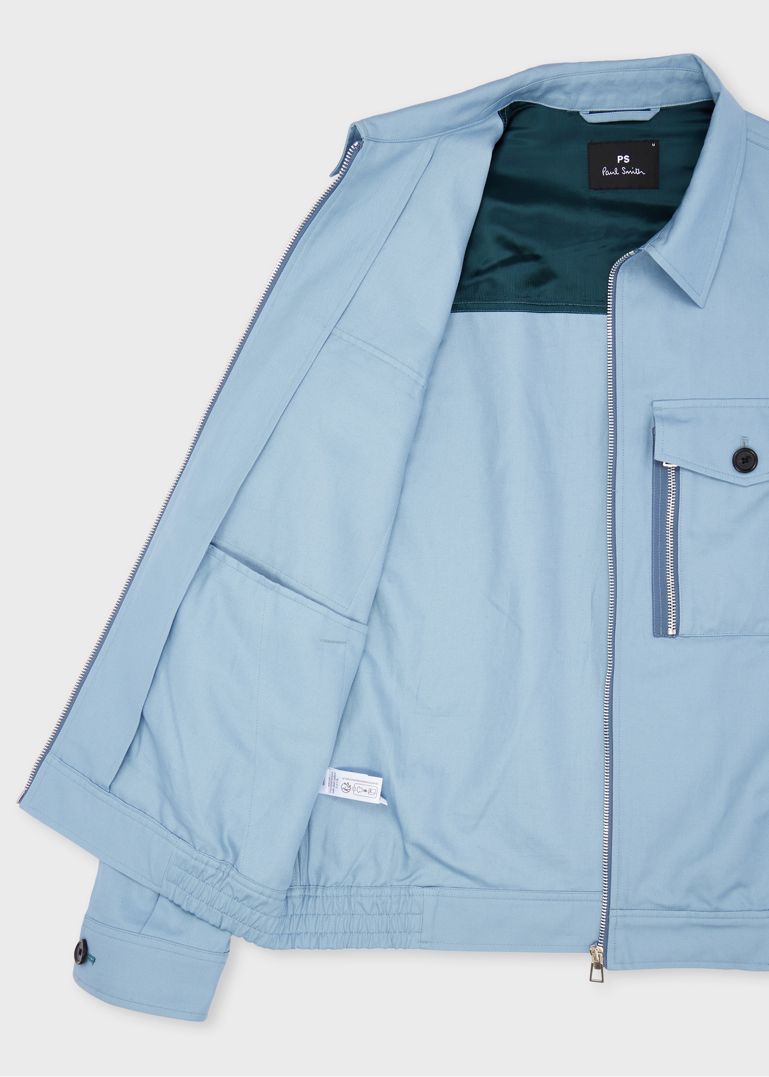 Light Blue Cotton-Linen Zip-Front Short Jacket - 4