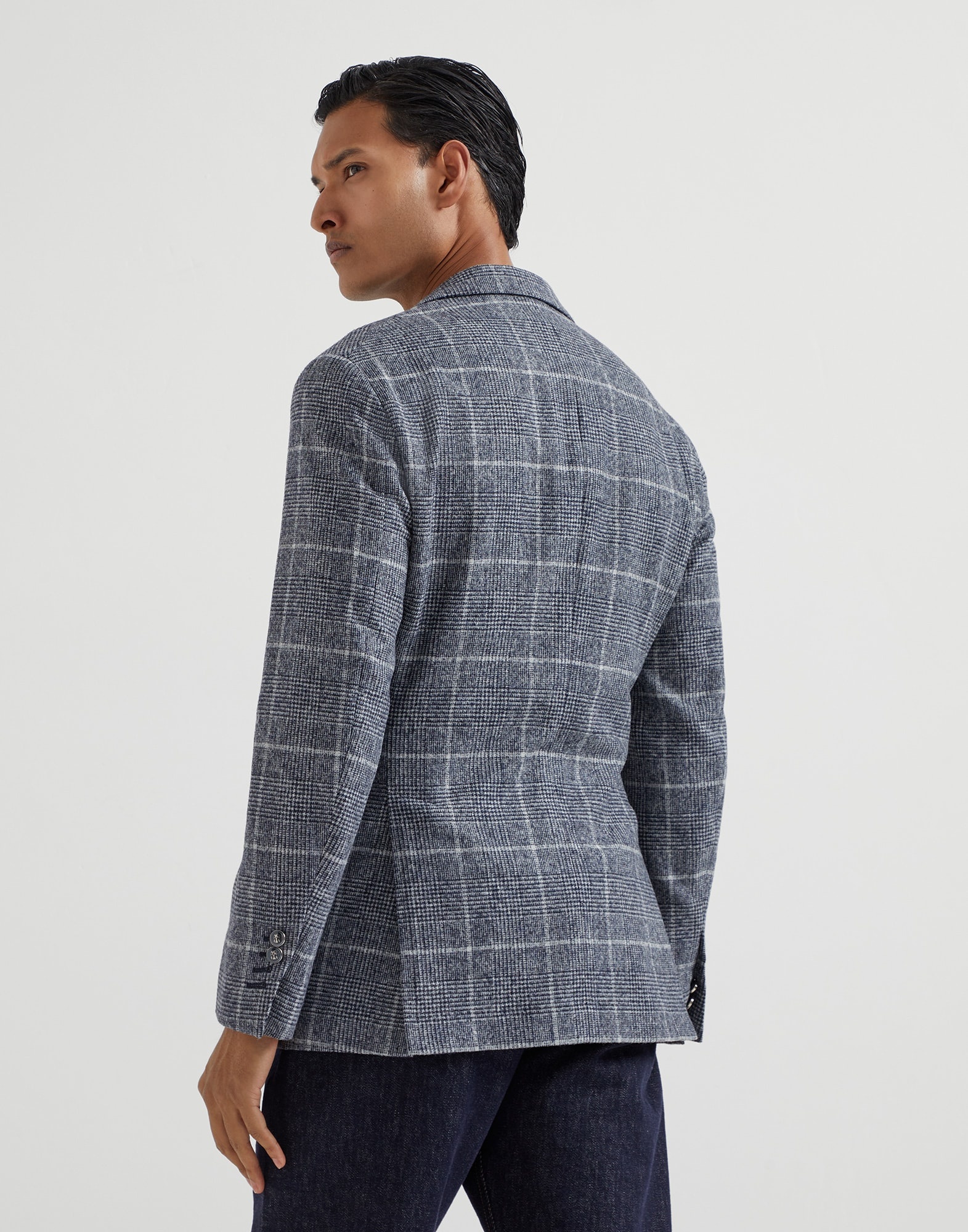 Alpaca and wool overcheck Prince of Wales deconstructed Cavallo blazer with metal buttons - 2