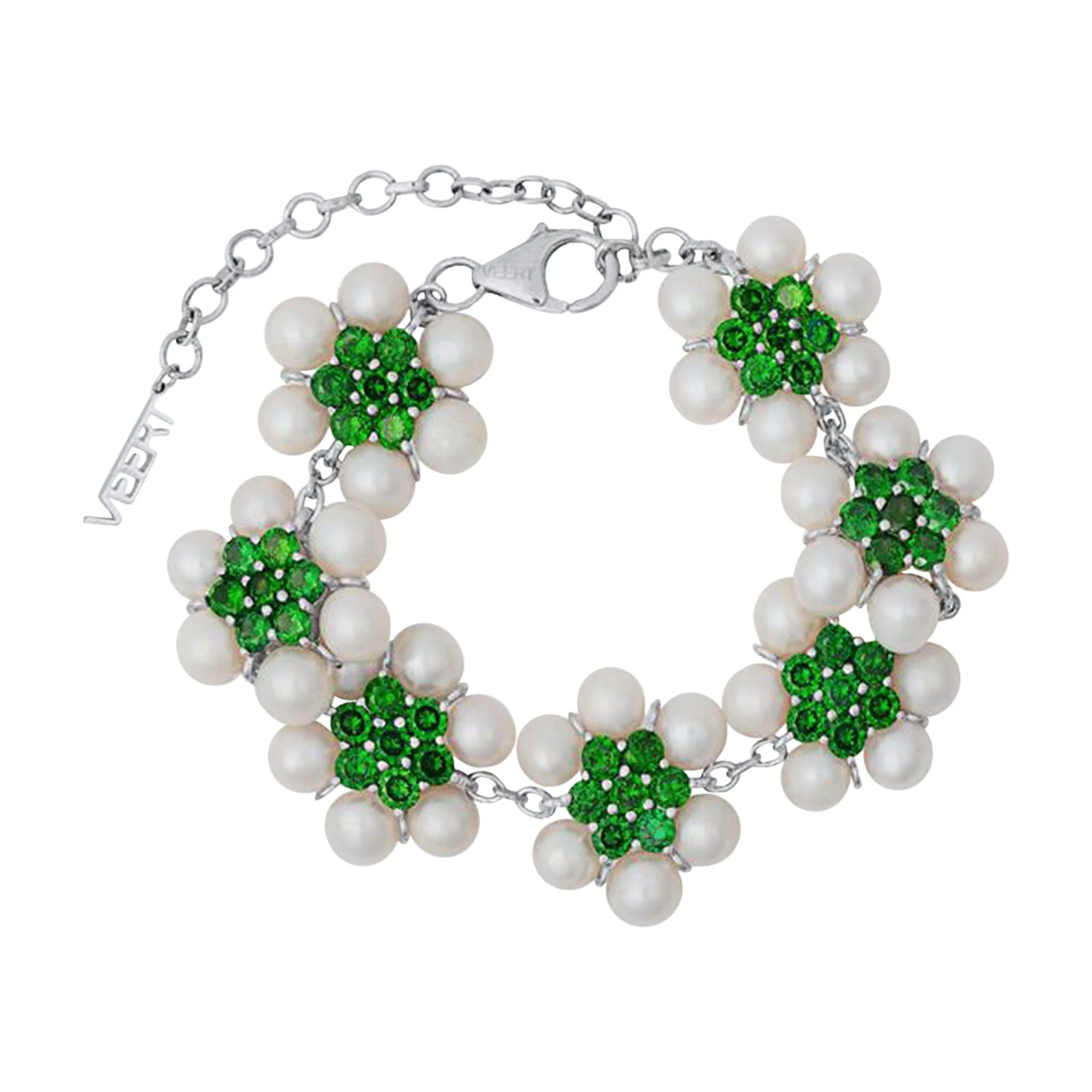 VEERT The 42 Pearl Flower Bracelet 'White Gold/Pearl/Green' - 1