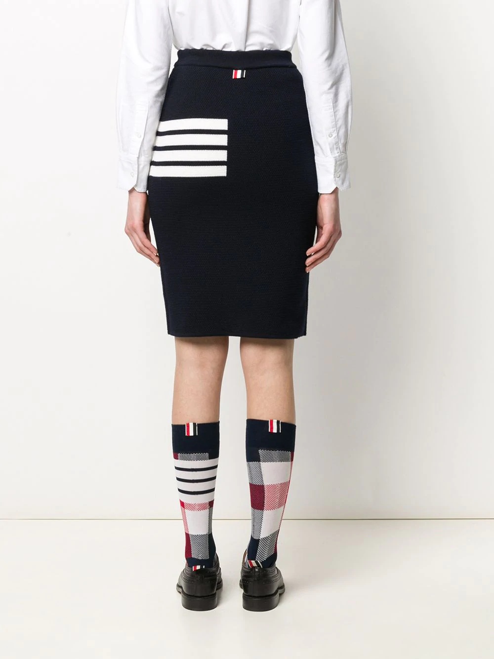 Thom Browne｜SKIRTS (LINKS STITCH BELOW KNEE PENCIL SKIR Thom Browne 4-Bar Links Stitch Pencil Skirt In Grey - 60