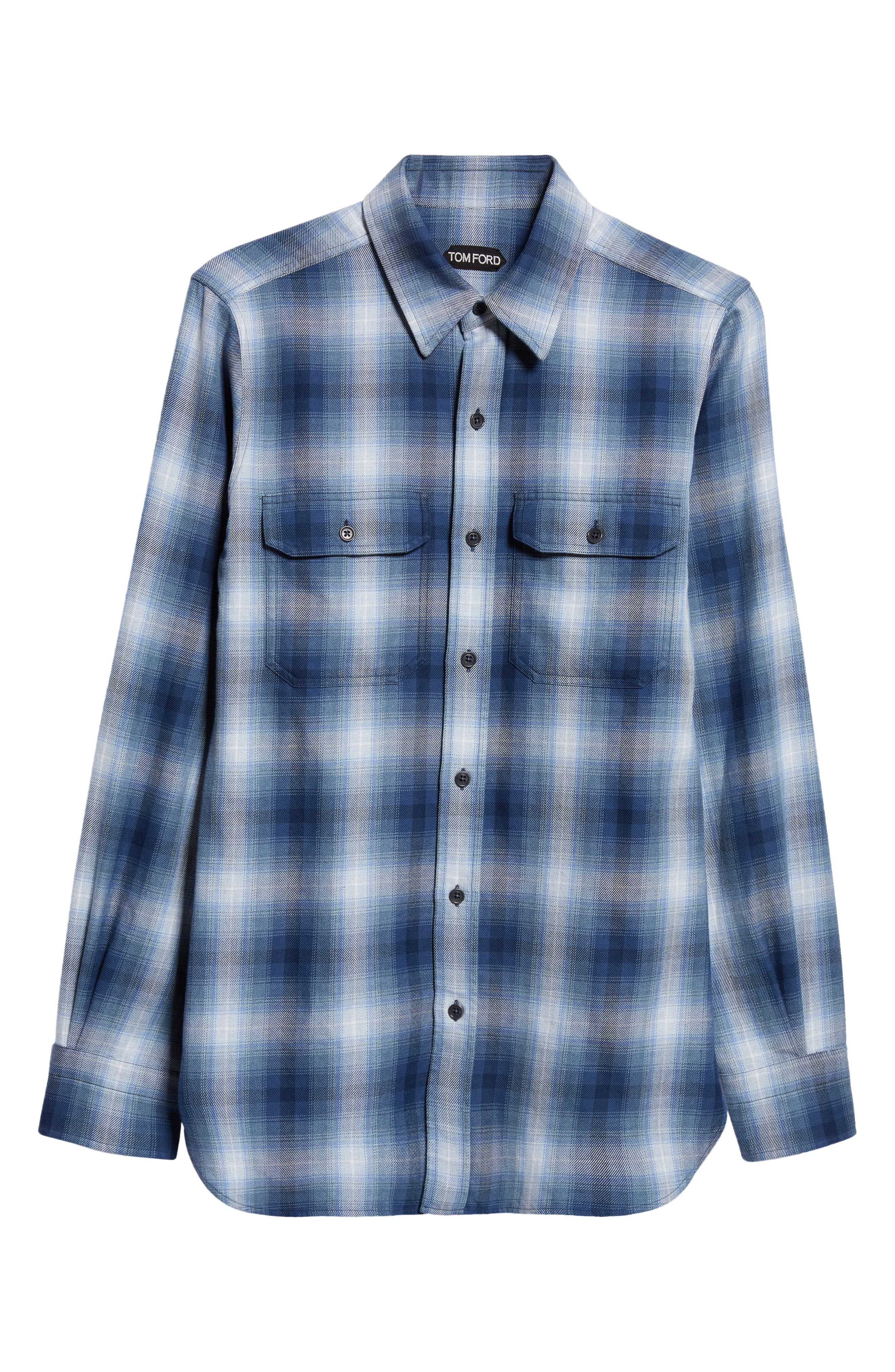 Ombré Plaid Military Fit Cotton Shirt - 5