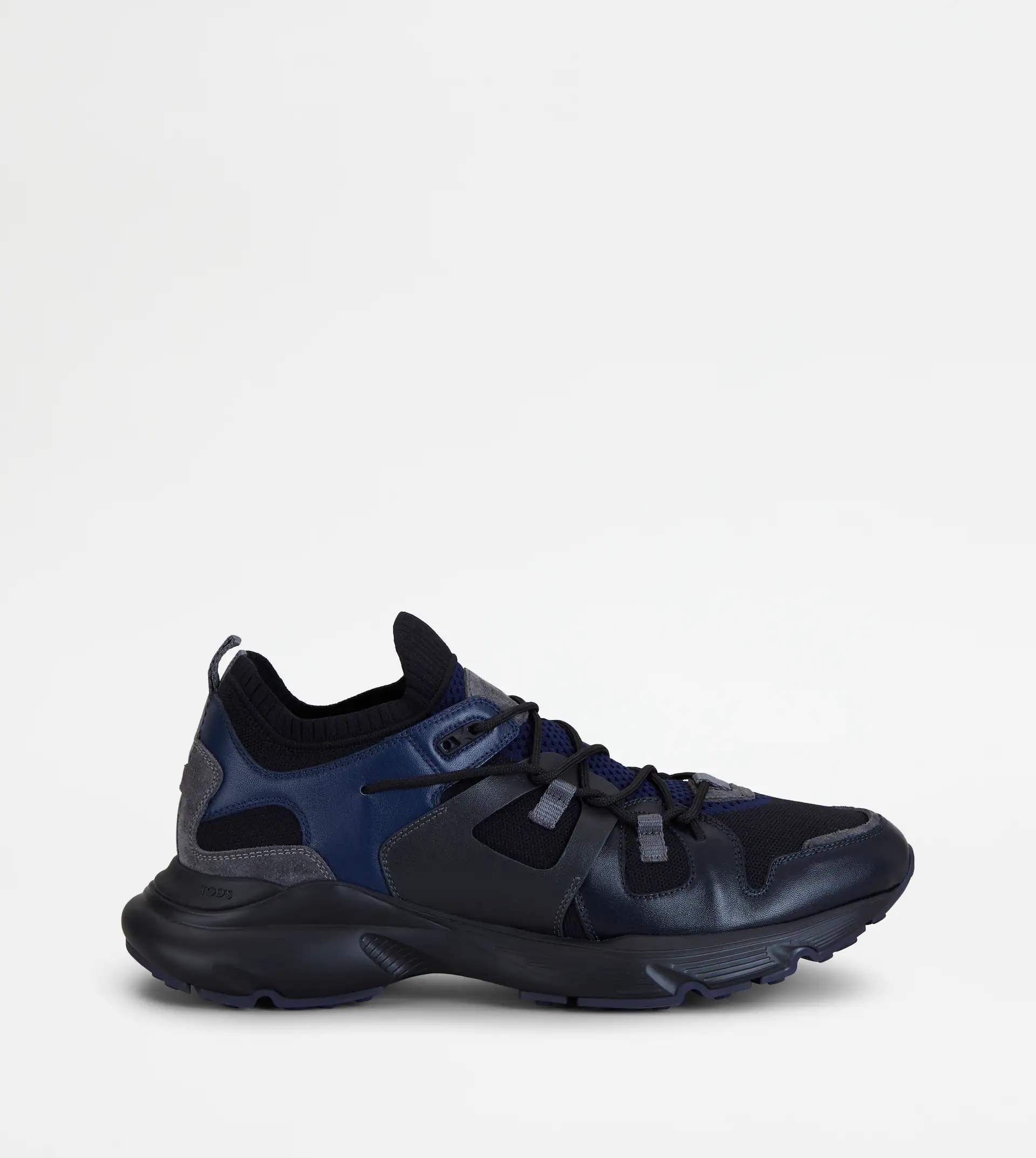 SNEAKERS IN LEATHER AND TECHNICAL FABRIC - BLUE - 1