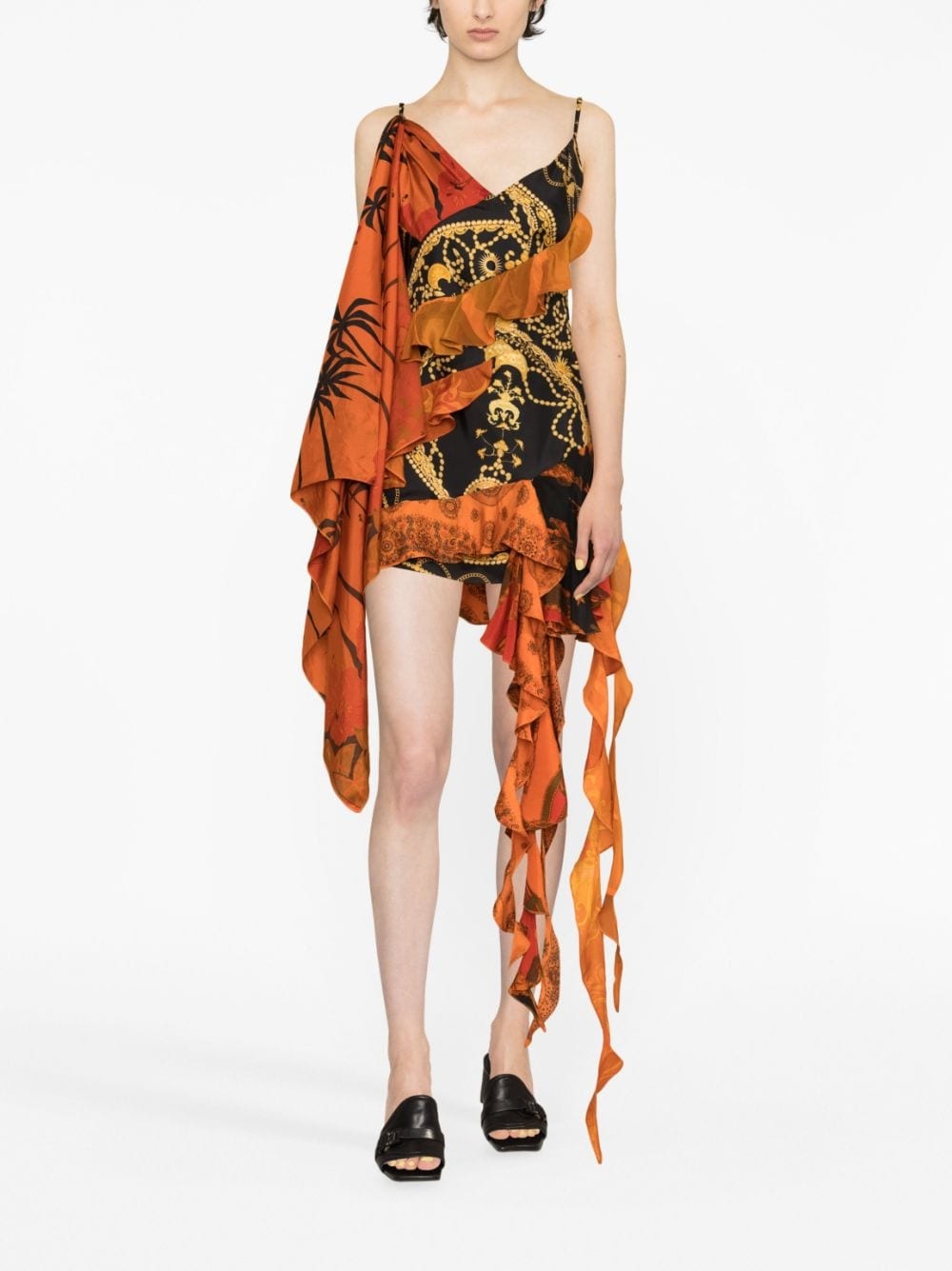 graphic-print ruffled asymmetric dress - 2