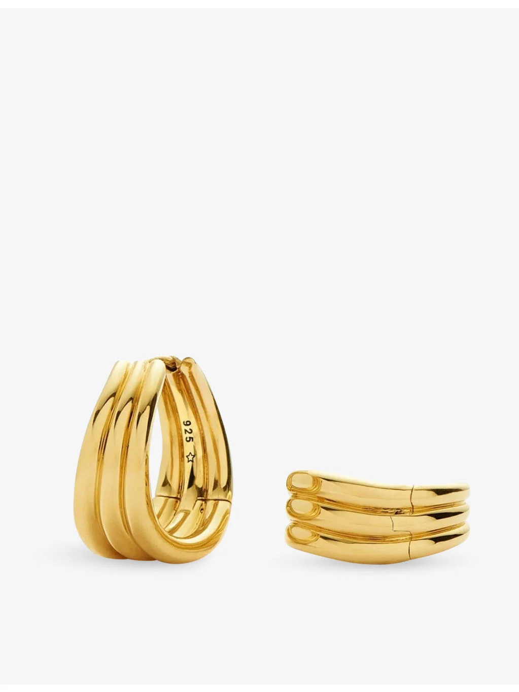 Savi Triple Ridge 18ct Yellow Gold Plated Brass Hoop Earrings - 1