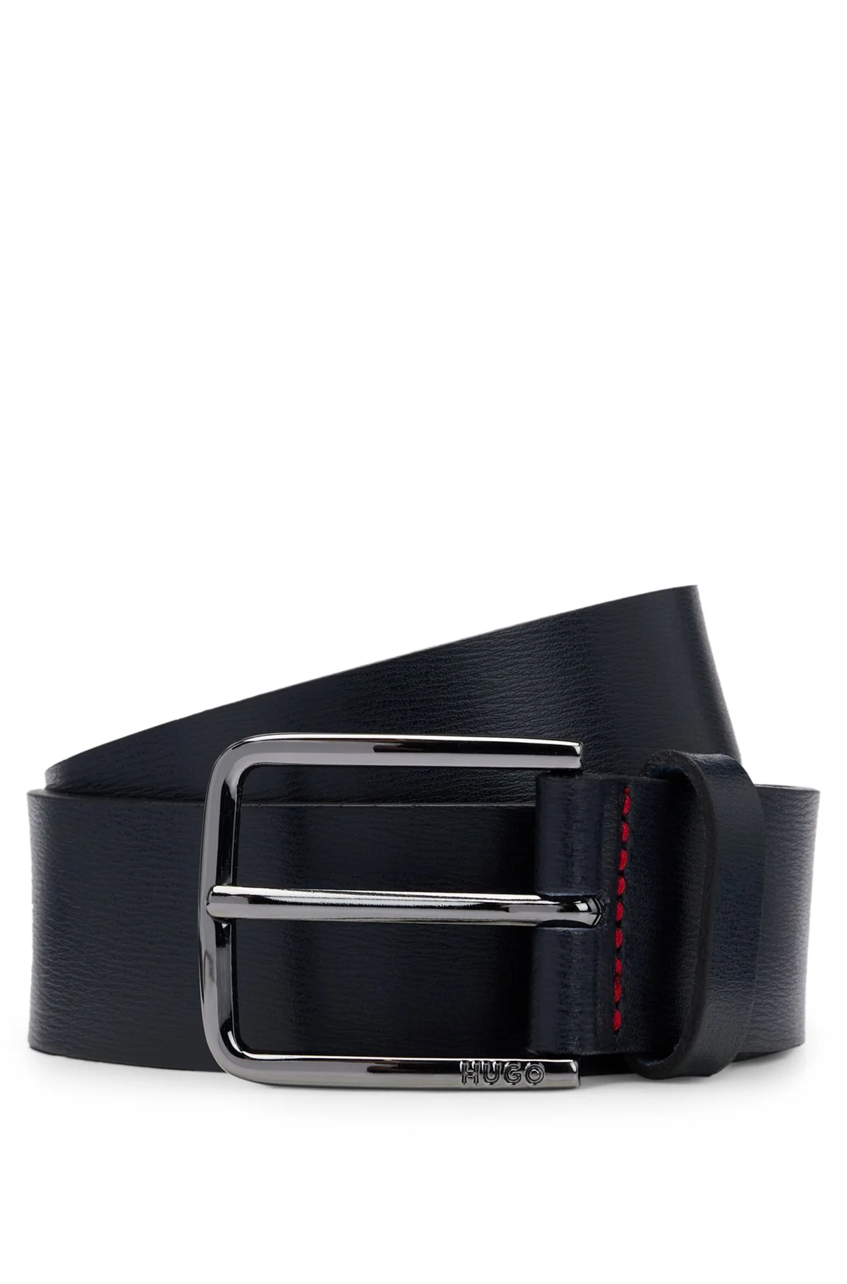 GRAINED LEATHER BELT WITH RED STITCHING - 1