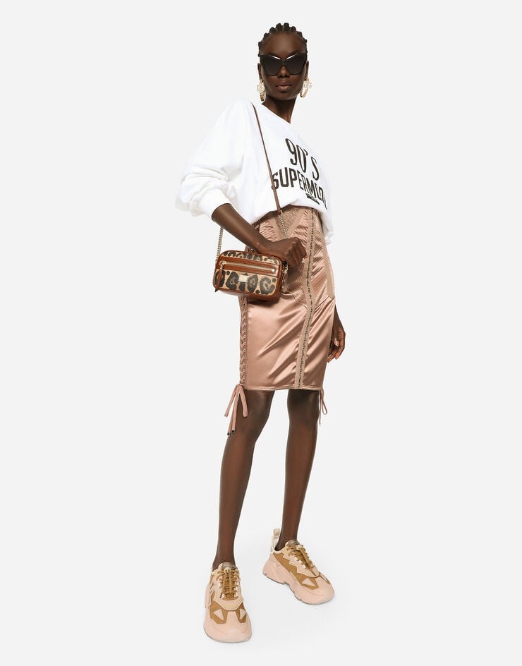 Short satin skirt with laces and eyelets - 4