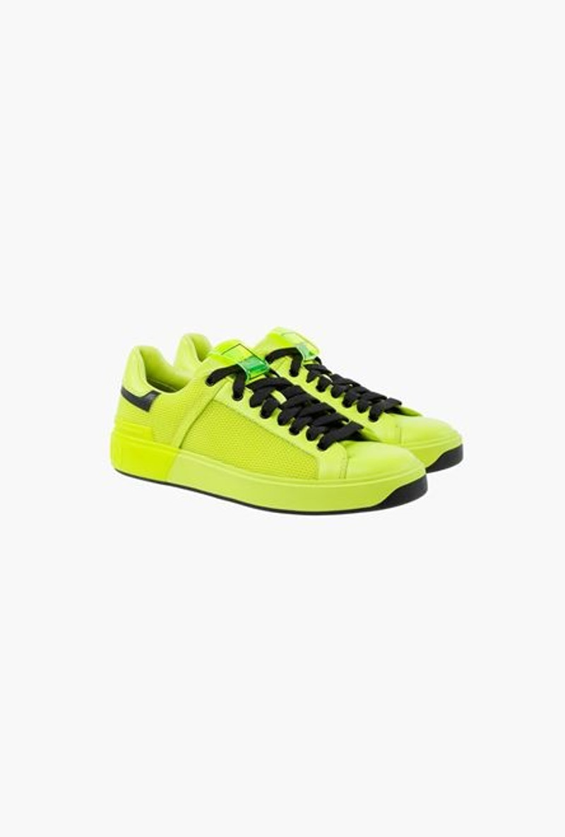 Balmain EXCLUSIVE - Smooth leather and yellow mesh B-Court sneakers outlook
