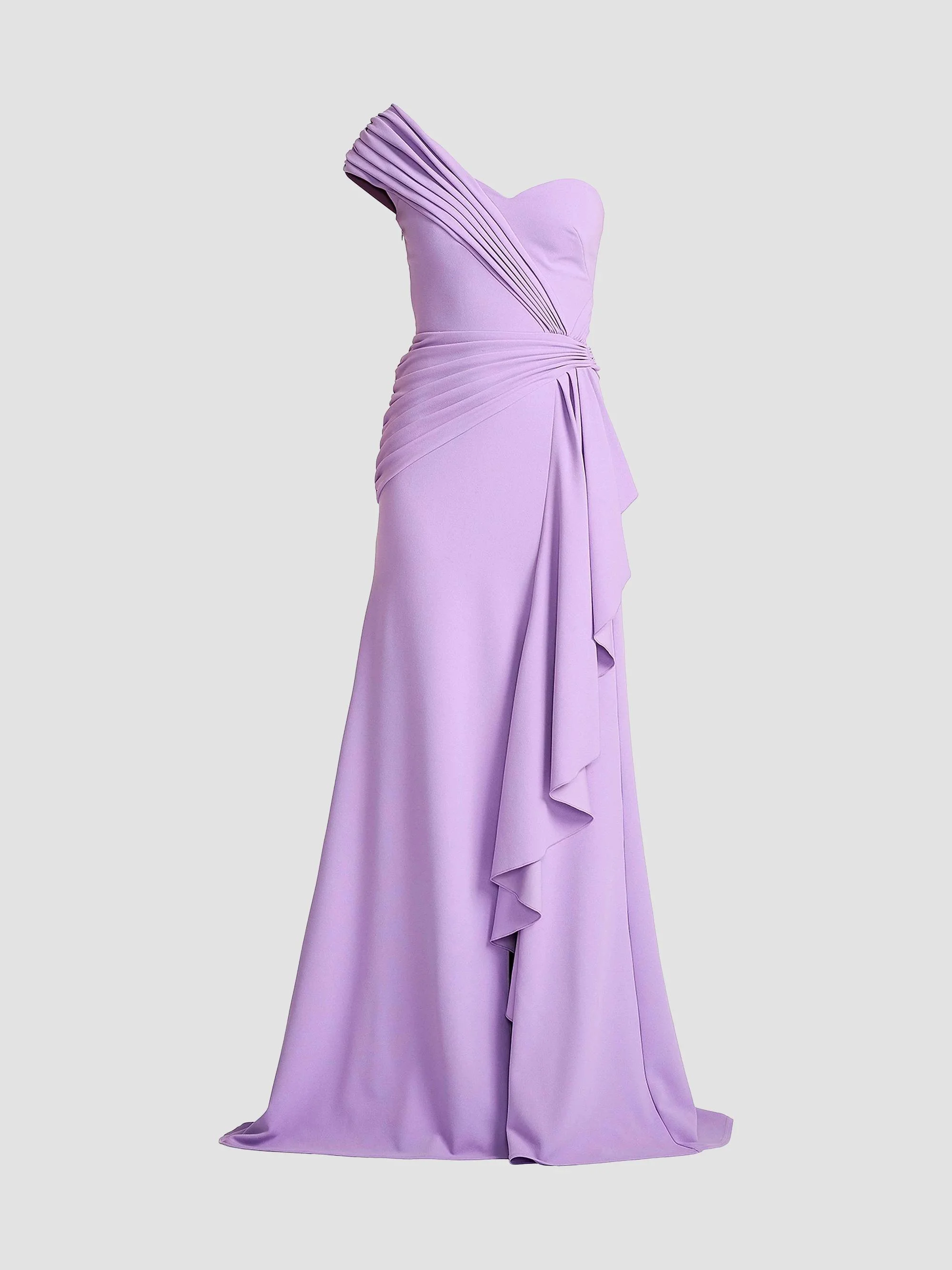 Women's Pleated Ruffled One-Shoulder Gown - Purple Haze - 1