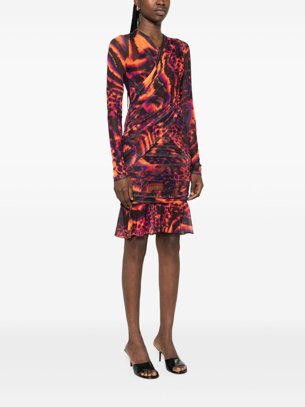 animal-print tulle midi dress - 3