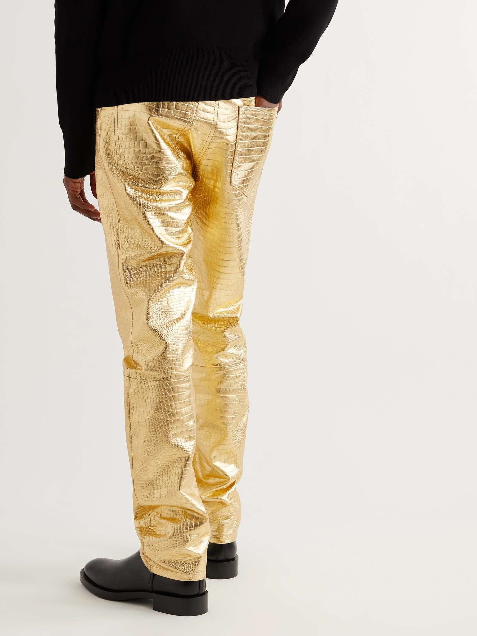 Croc-Effect Metallic Leather Trousers - 4