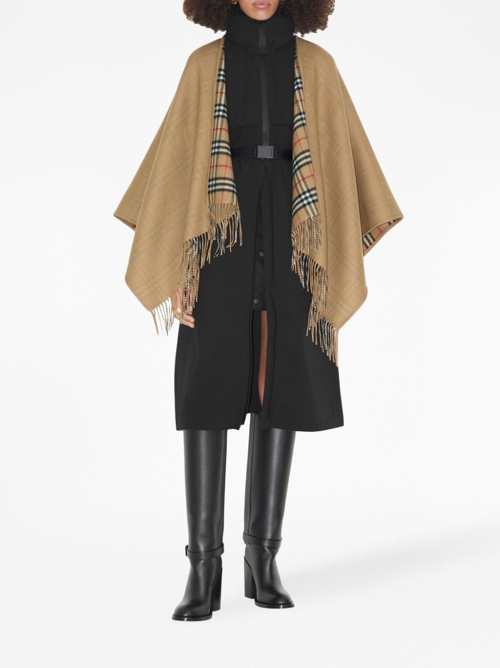 check-pattern reversible wool cape - 3