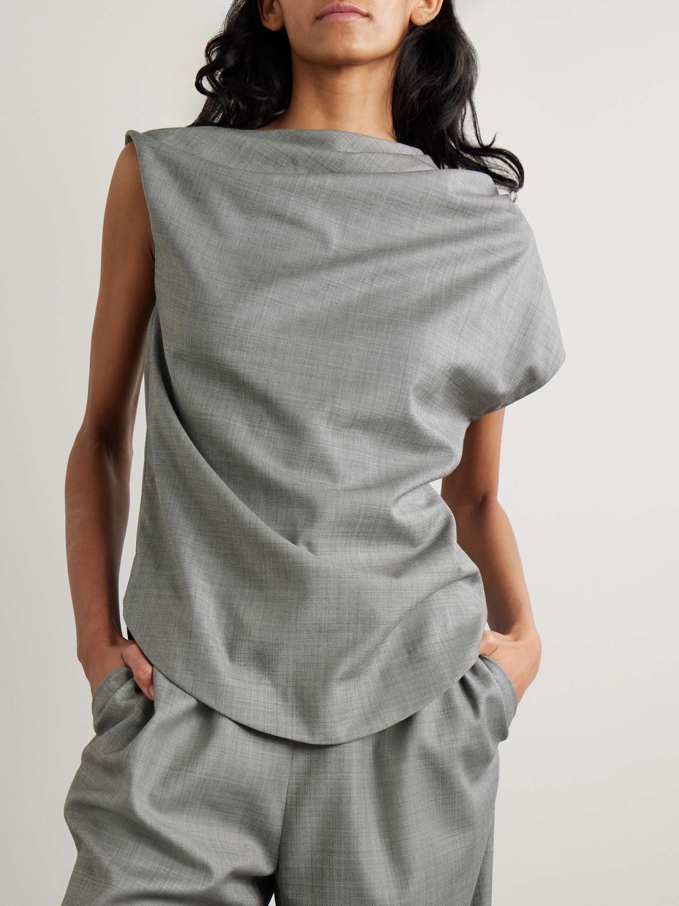 Lyra draped wool-twill blouse Gray - 3