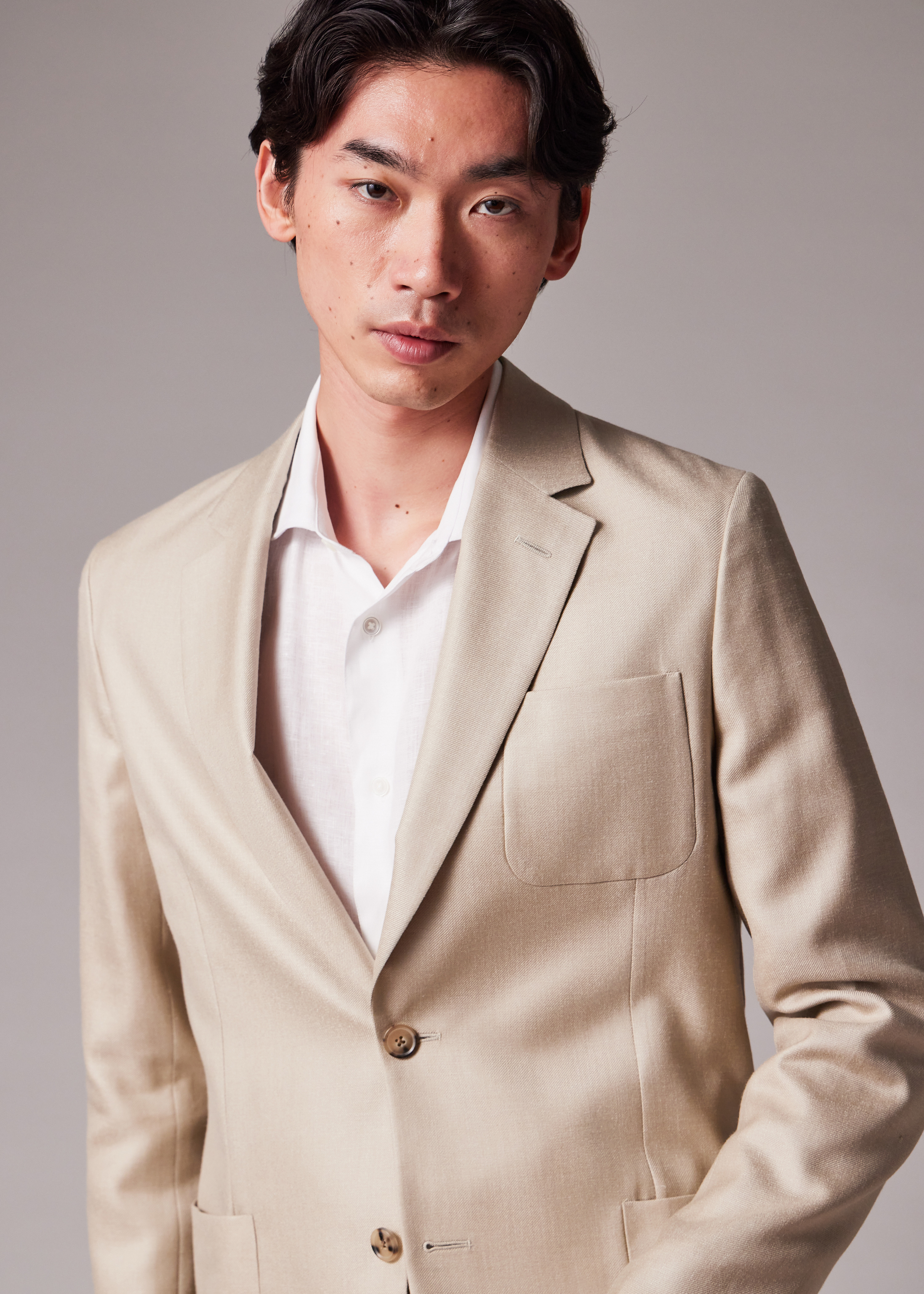 Light Camel Wool-Silk Unlined Blazer - 7