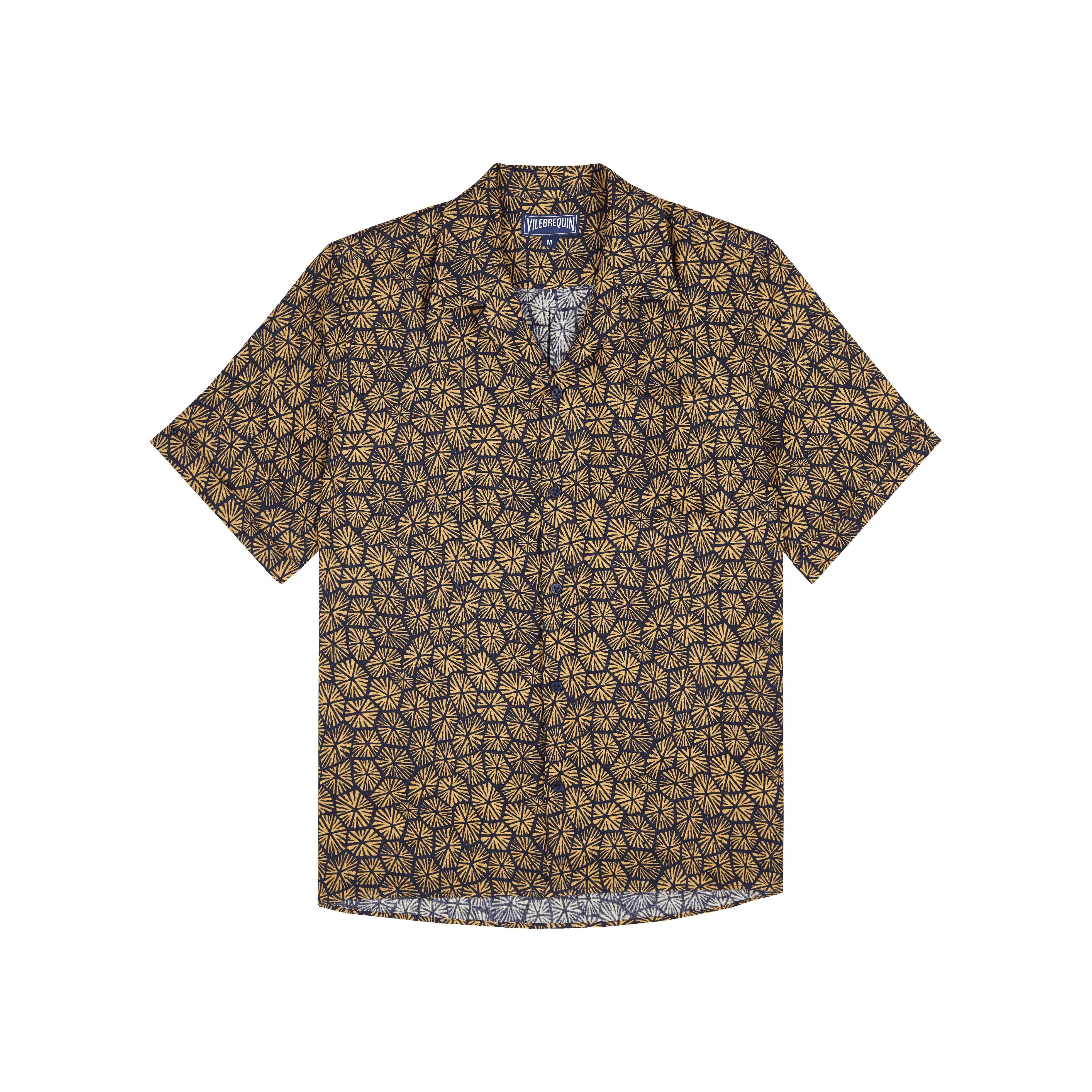 Vilebrequin Men's Carapaces Printed Short Sleeve Linen Shirt in Bleu Marine at Nordstrom - 3