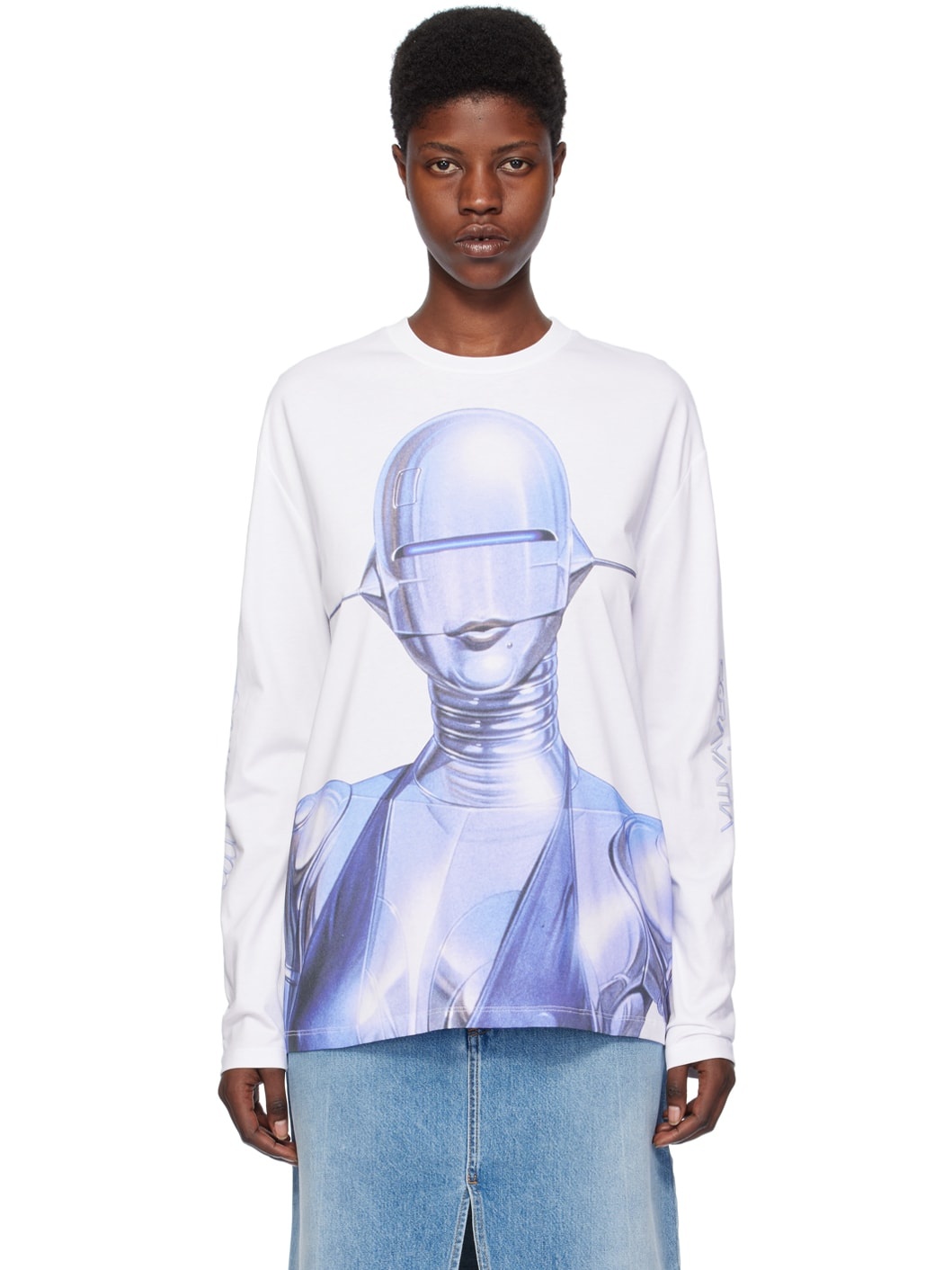 White Sexy Robot Long Sleeve T-Shirt - 1