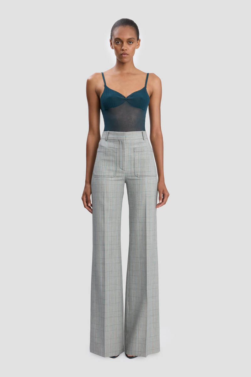 Victoria Beckham Alina Trouser In Blue-Grey Check outlook