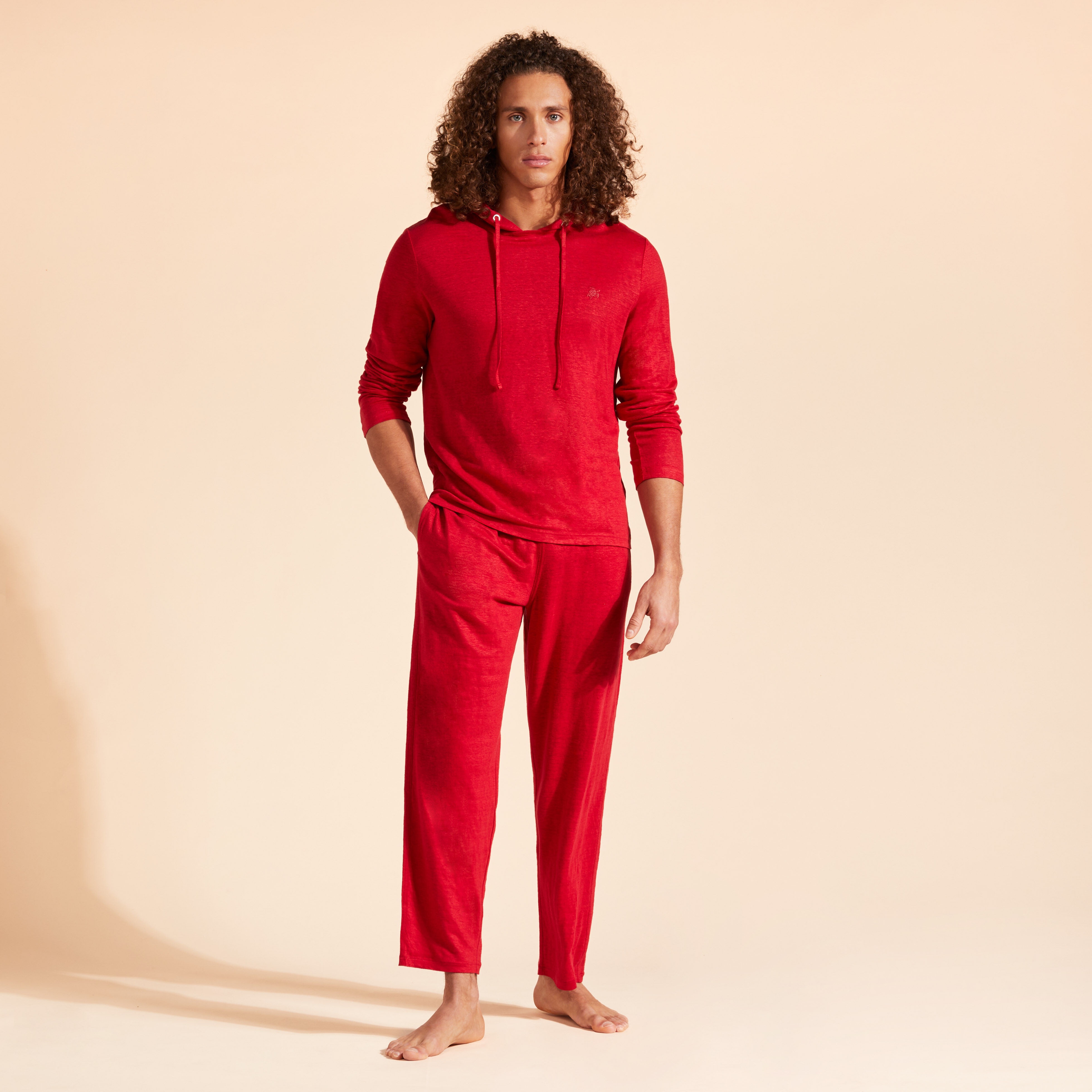 Men Linen Long-sleeves Hoodie T-shirt - 5