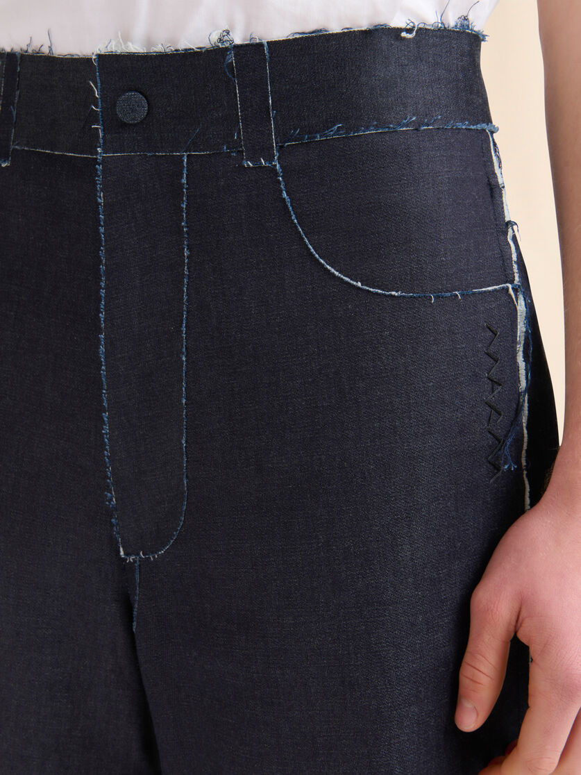 DEEP BLUE STRETCH DENIM TROMPE L'OEIL BERMUDA SHORTS - 4