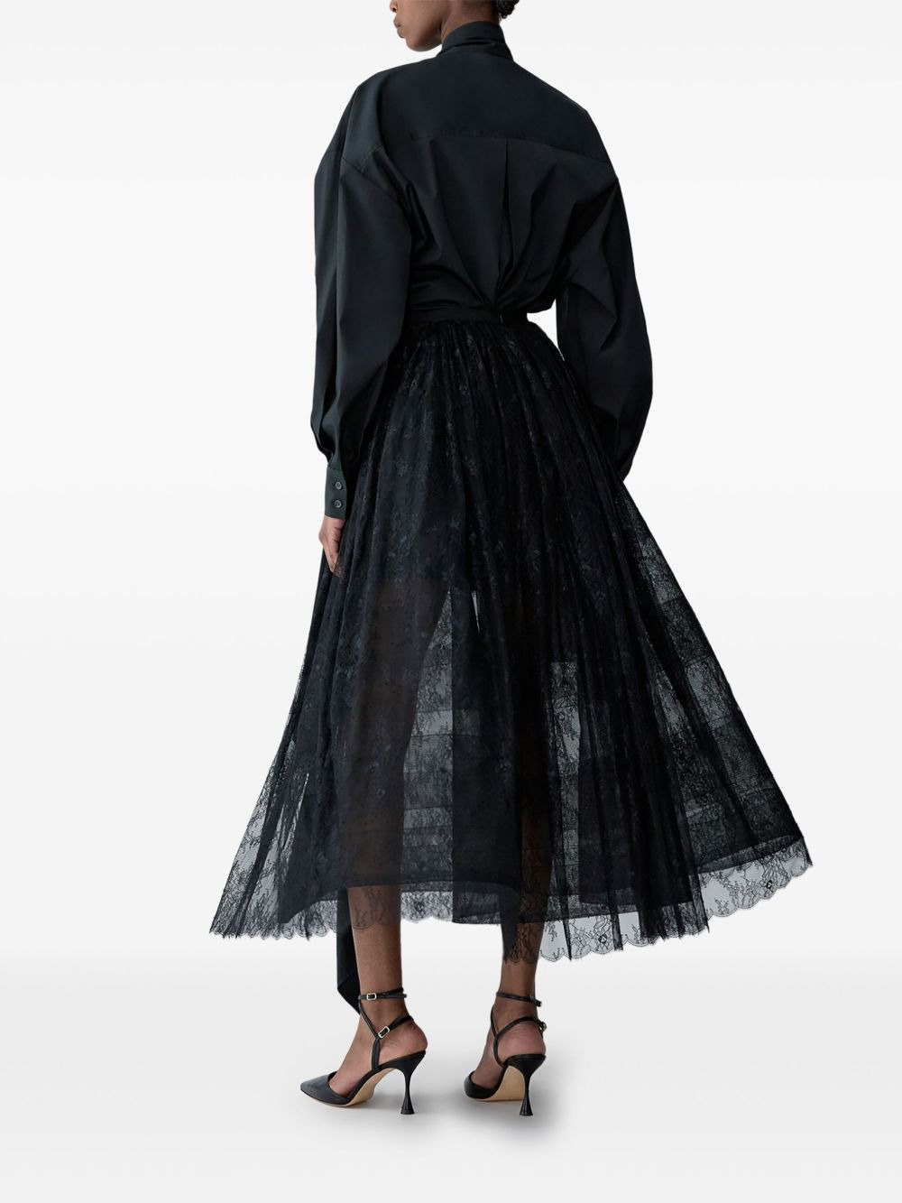 lace-panelled pleated skirt - 3