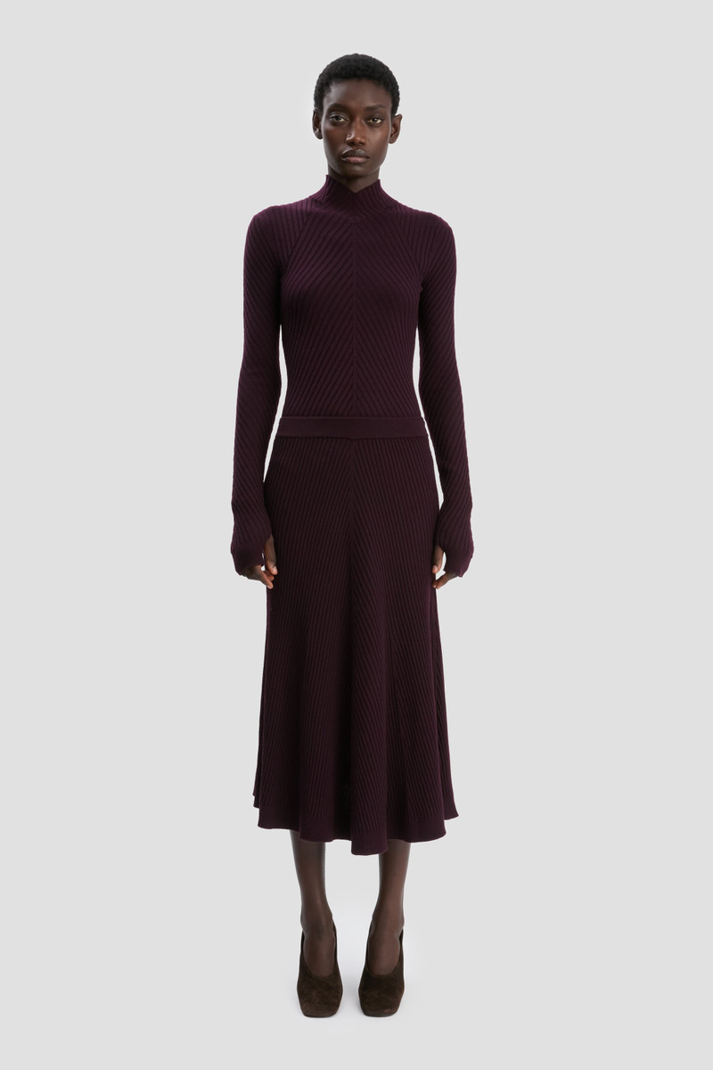 Victoria Beckham Ribbed Knit Midi Skirt In Merlot outlook
