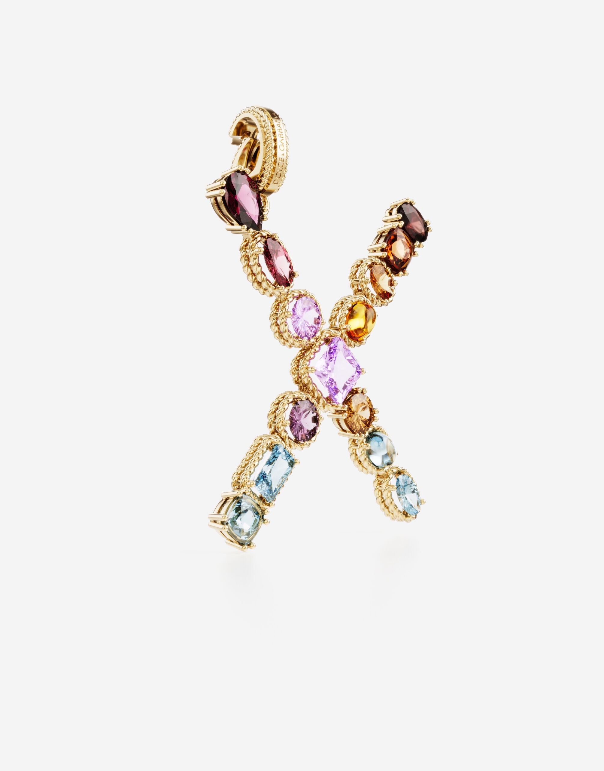 Rainbow alphabet X 18 kt yellow gold charm with multicolor fine gems - 2