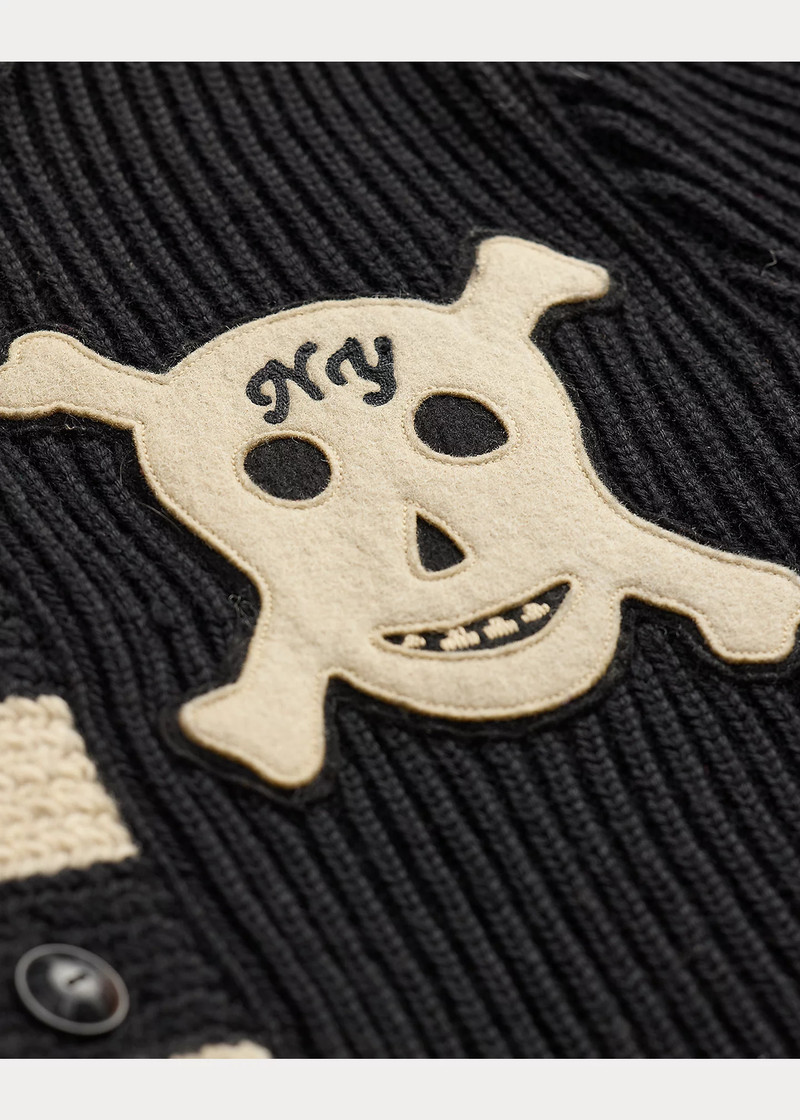 Skull-Patch Wool Shawl Cardigan 4