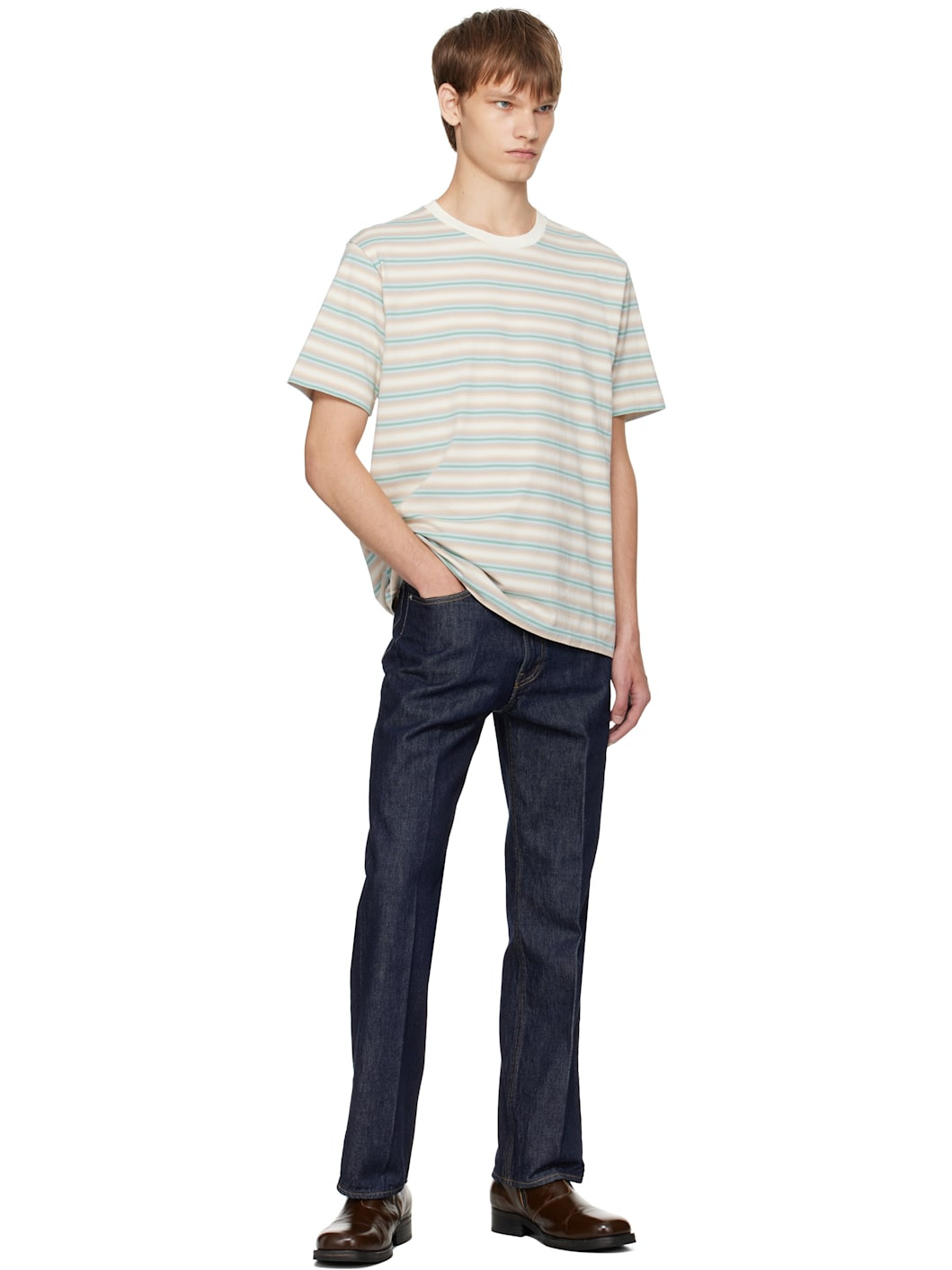 Blue & Beige Gradient Stripe Jersey T-shirt - 4
