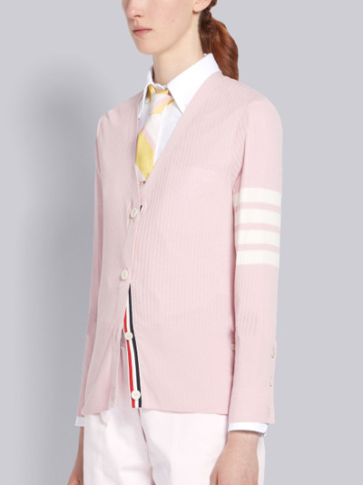 Thom Browne Pink Silk Cotton Blend Mesh Stitch V-Neck 4-Bar Cardigan outlook