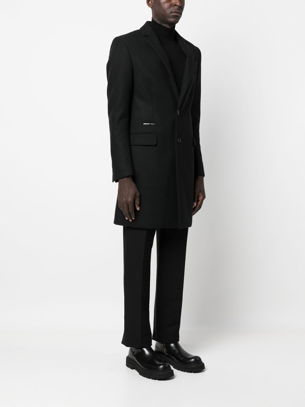 embroidered-logo single-breasted coat - 3