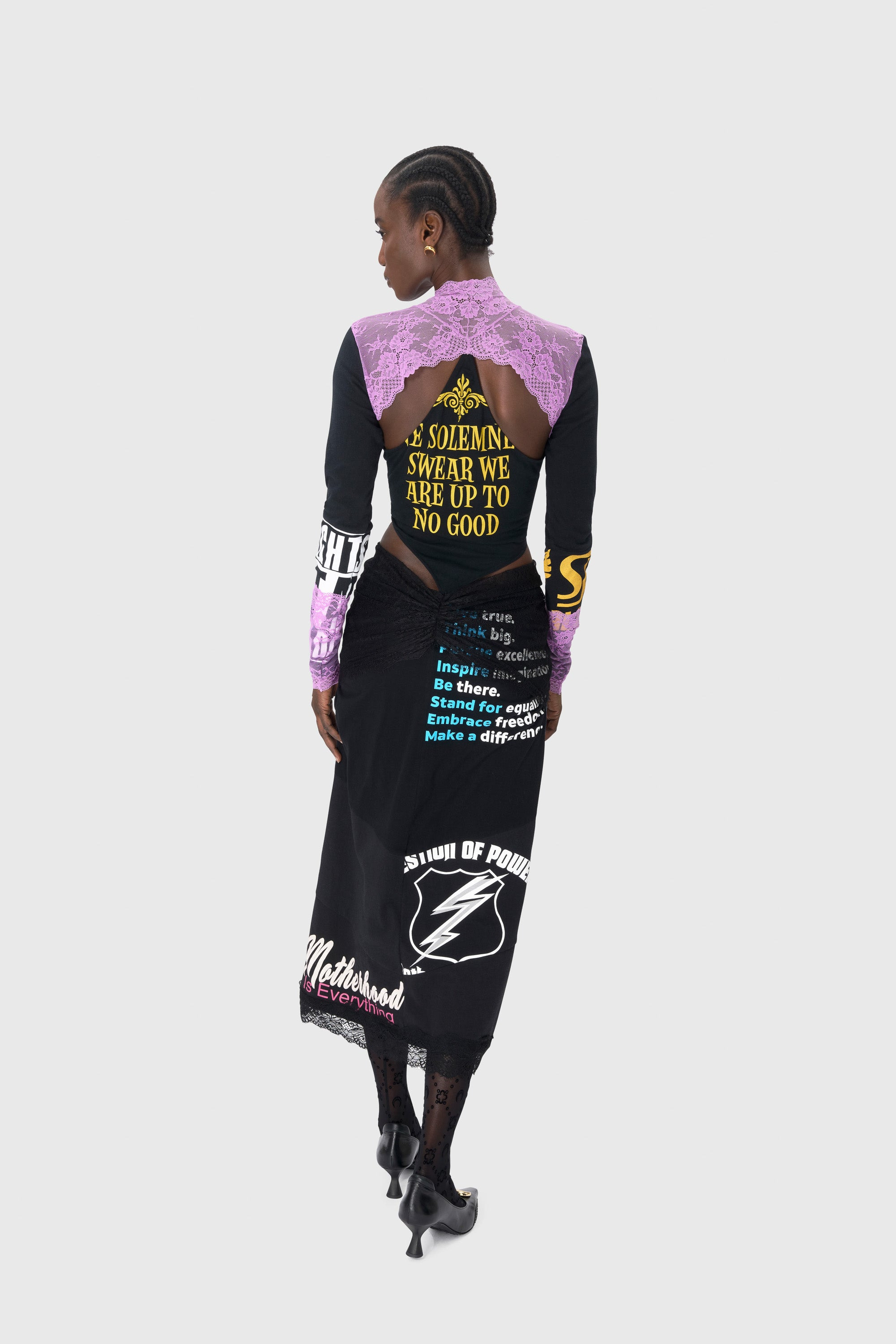Regenerated T-Shirts And Lace Midi Dress - 4