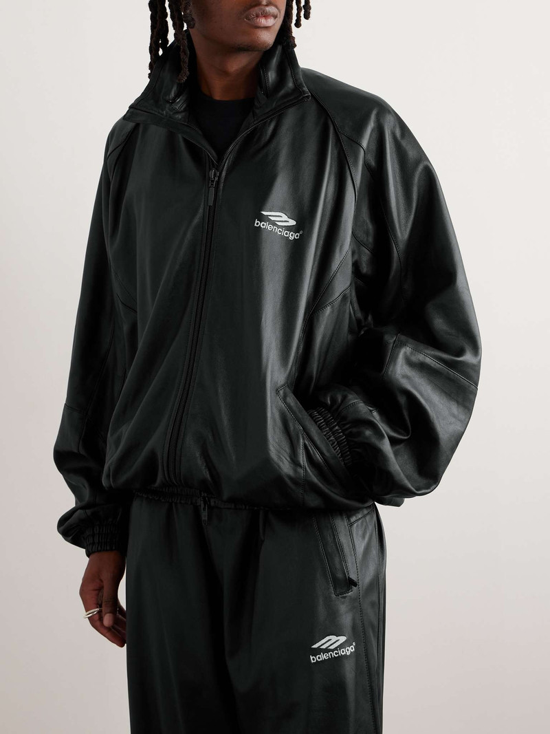 Logo-Embroidered Leather Track Jacket 4