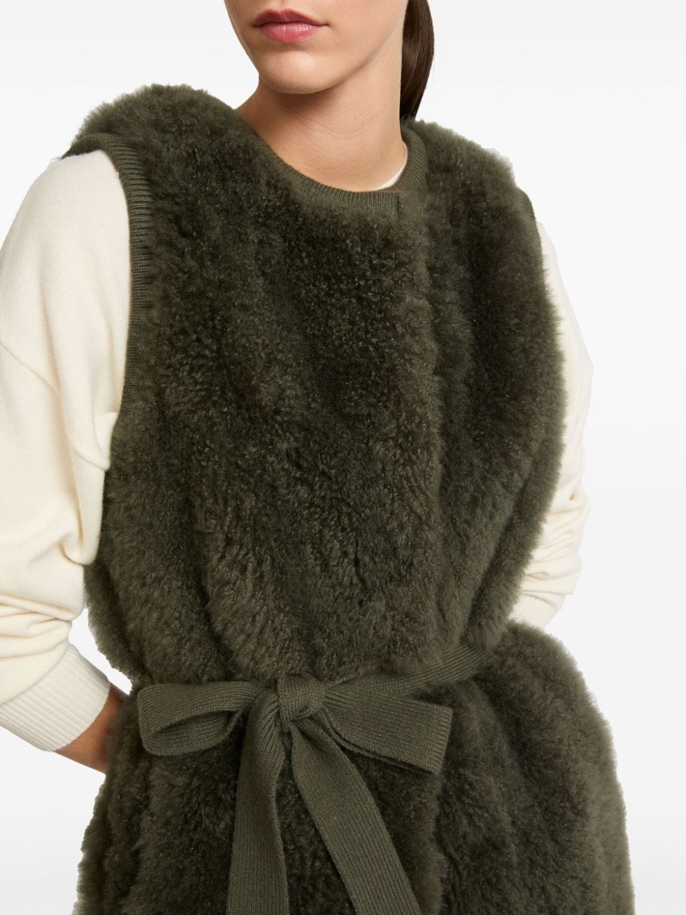 belted shearling gilet - 5