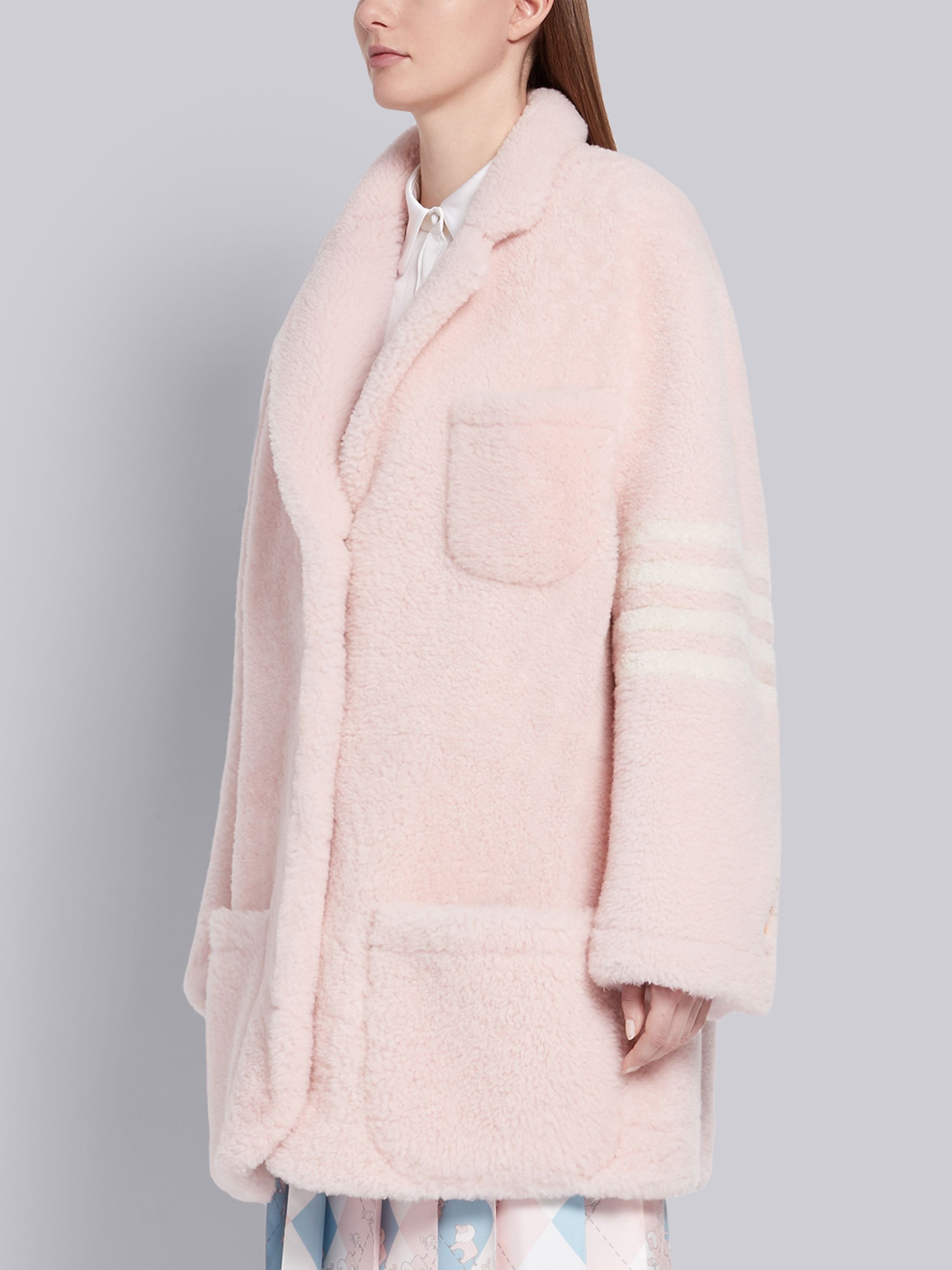 Light Pink Shearling Dropped Shoulder Oversized Sack 4-Bar Jacket - 2