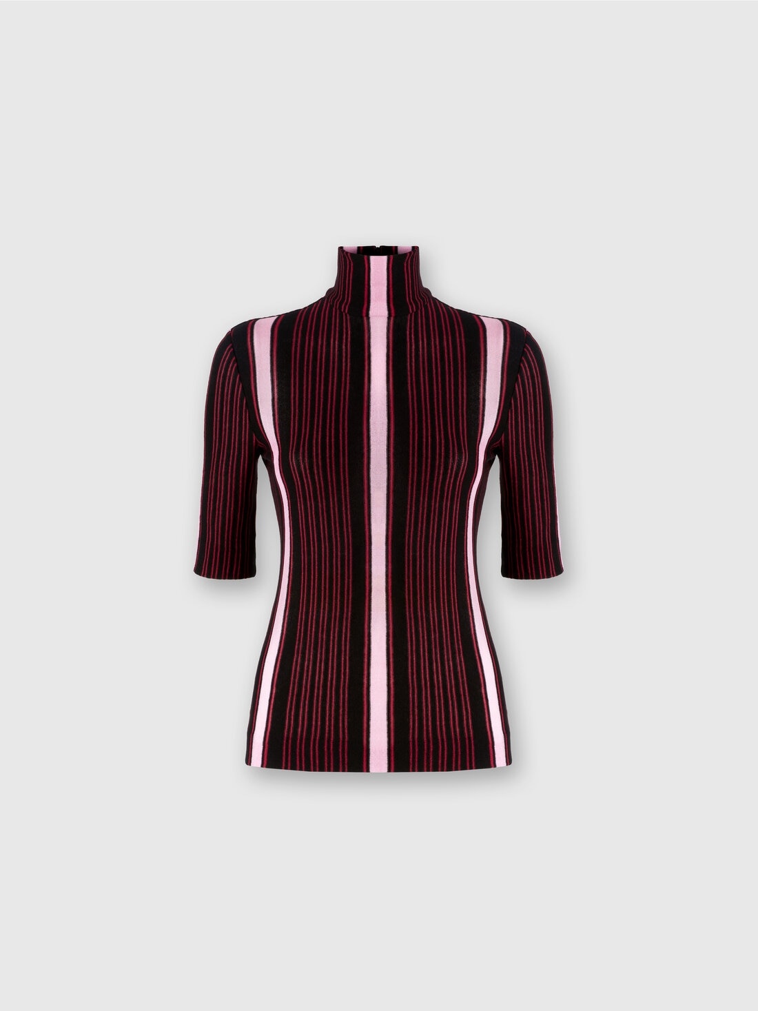 Short-sleeved turtleneck in striped cotton and viscose - 1