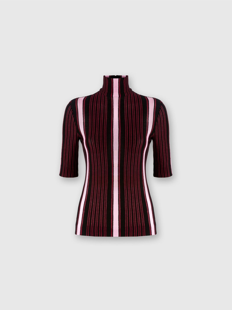 Short-sleeved turtleneck in striped cotton and viscose 1